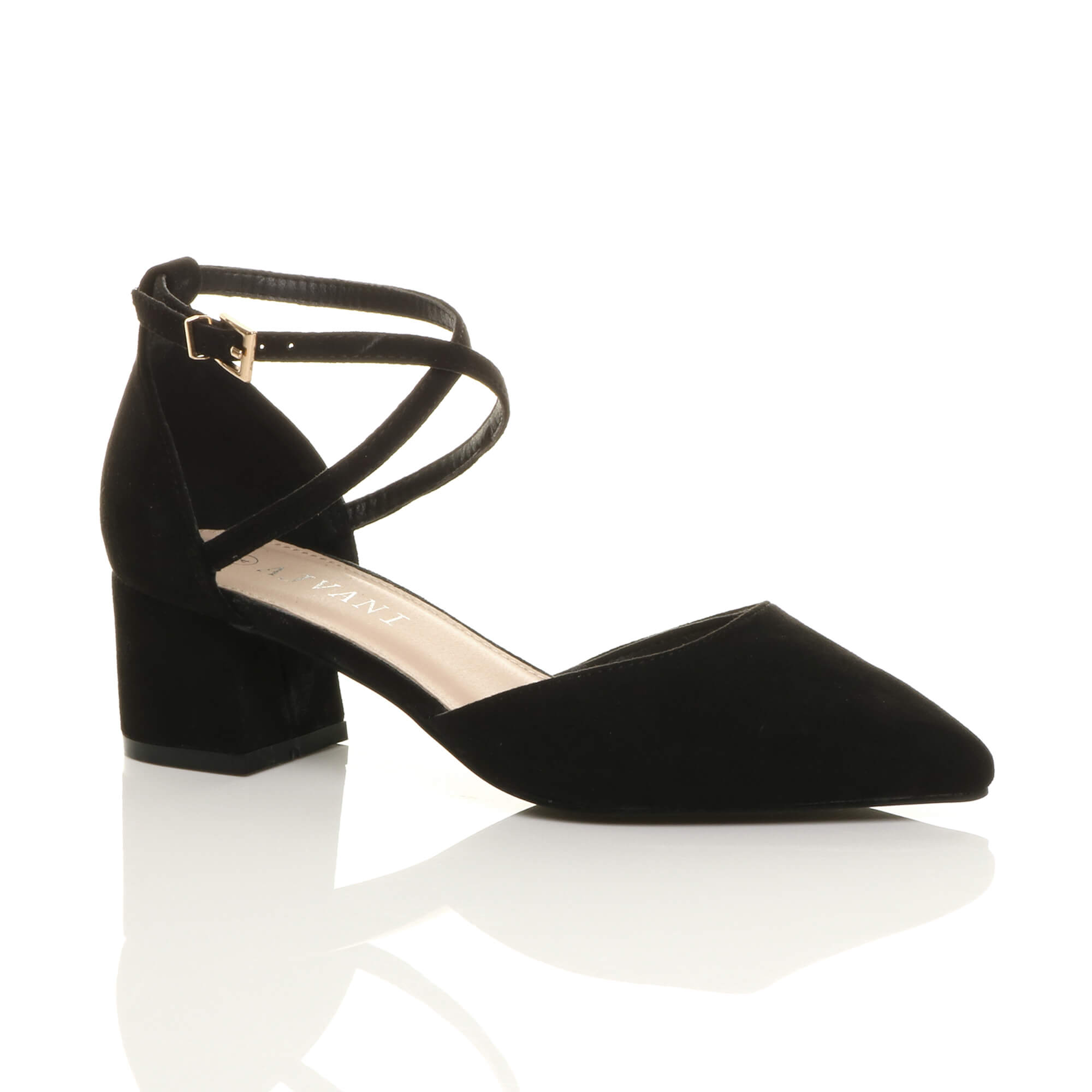 Purple Mid Block Heel Crossed Strap Pointed Toe 2 Part Heels