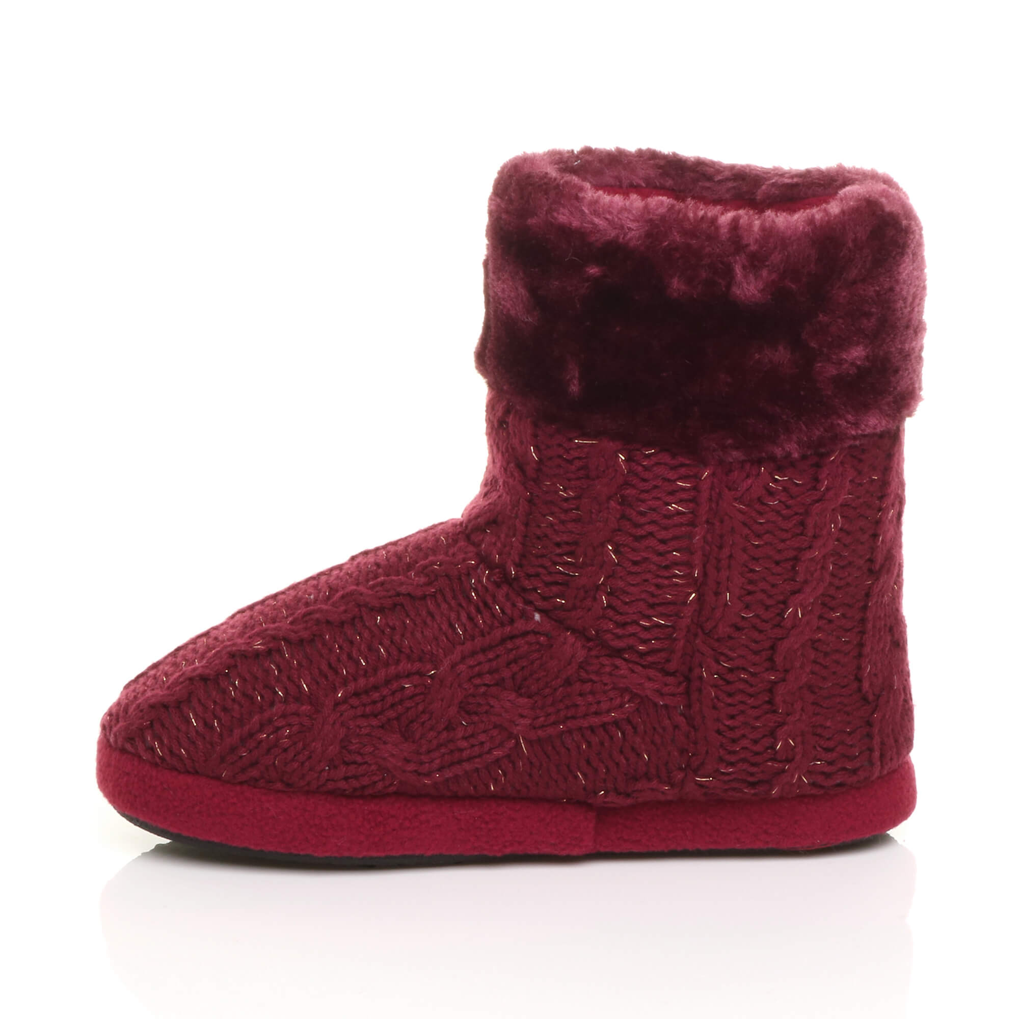 Burgundy AJVANI Burgundy Knitted Glitter Ankle Boot Slippers, Image 2 of 5