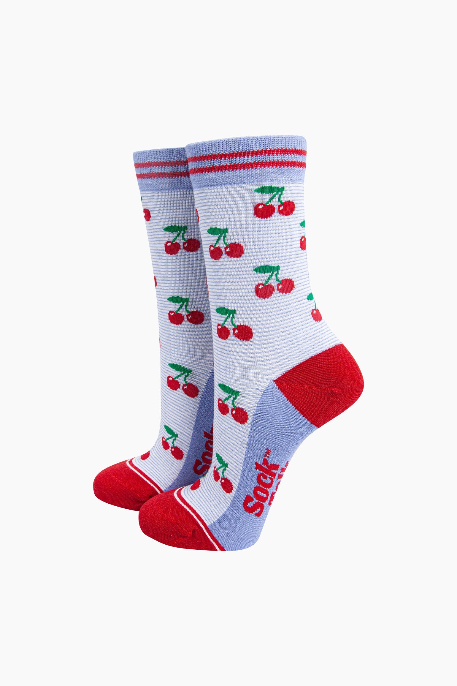 Blue Cherry Striped Bamboo Socks In Blue
