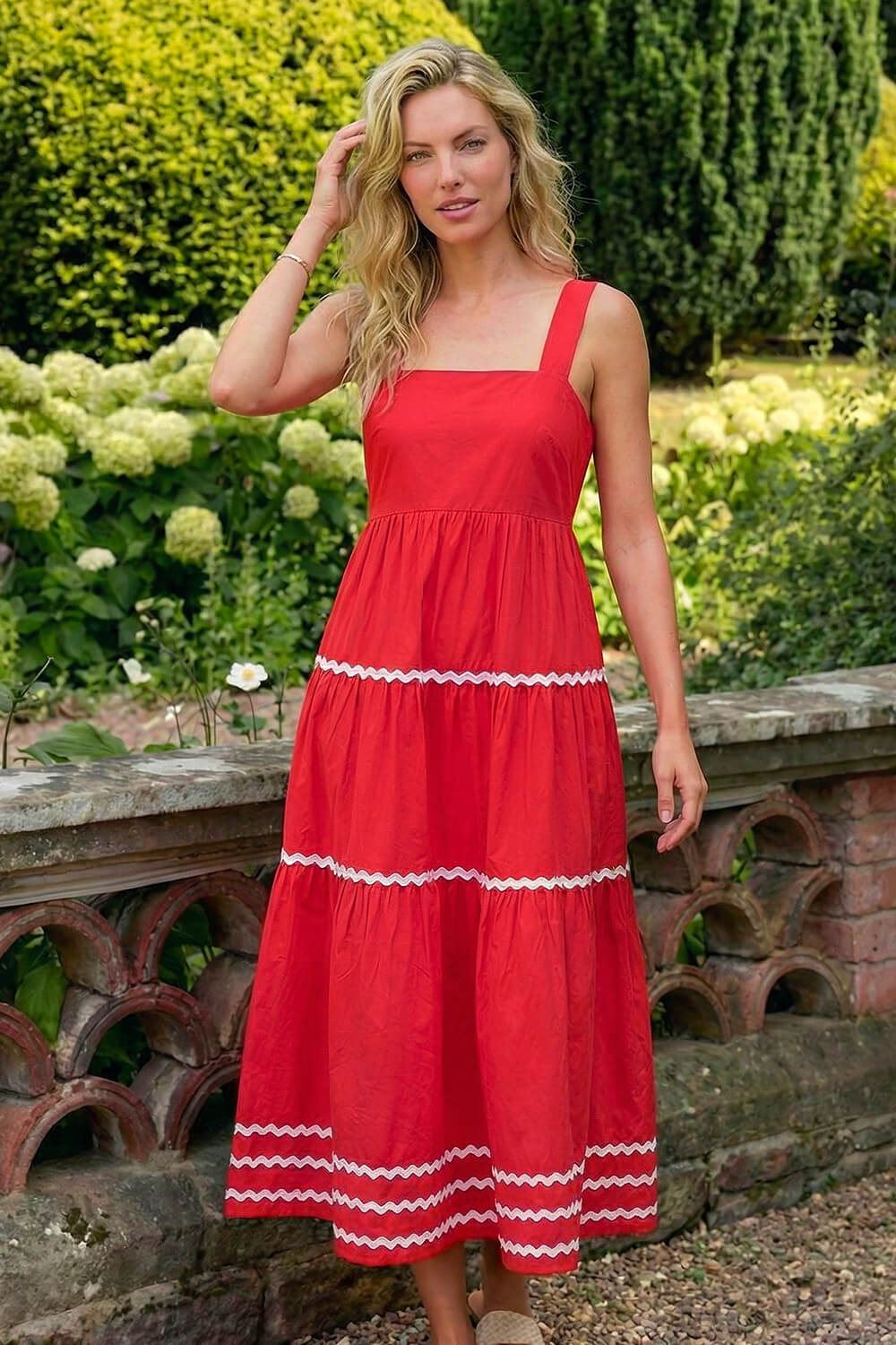 CORAL Ric Rac Tiered Midi Dress, Image 3 of 4