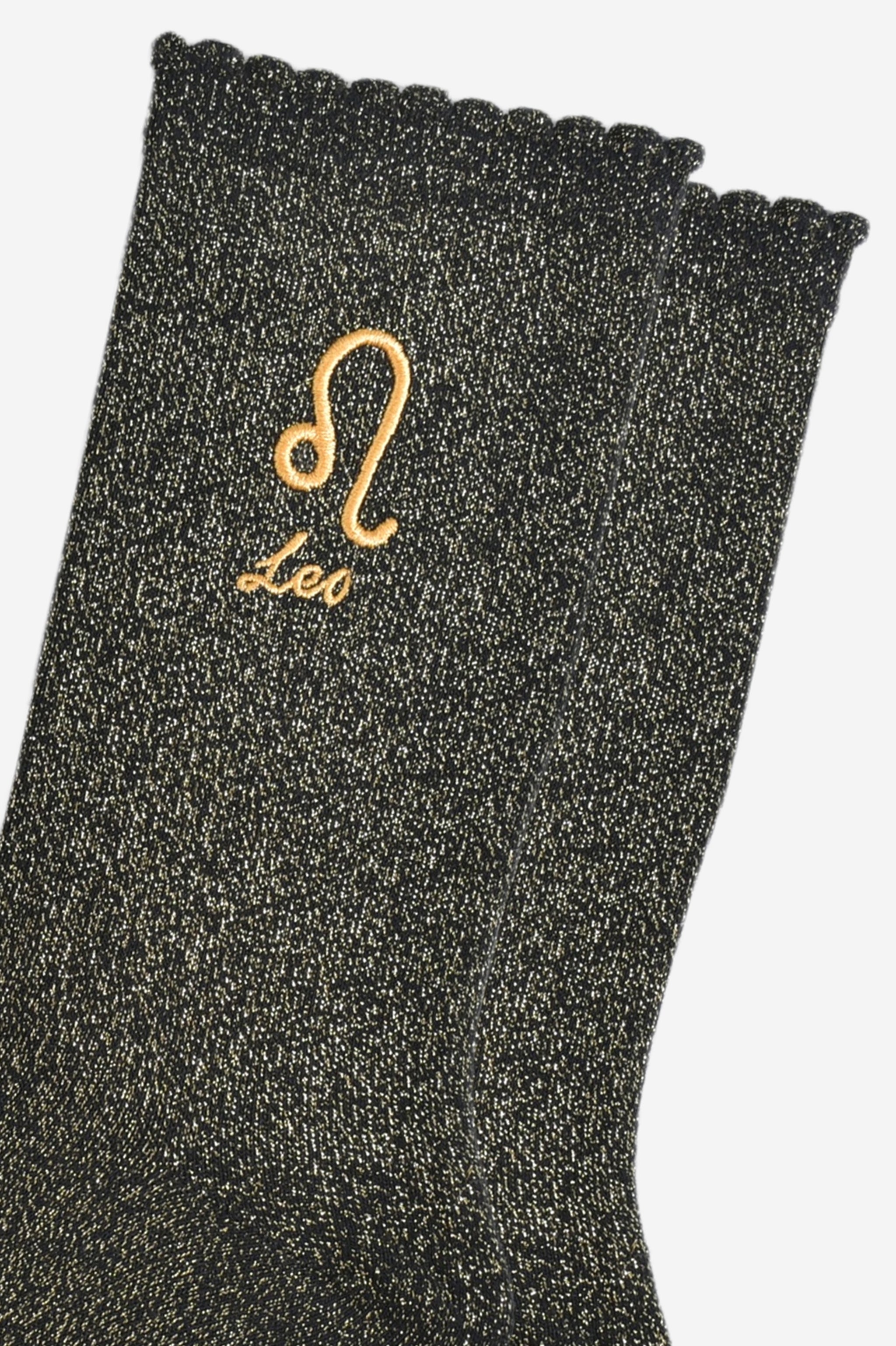 Black Embroiderd Leo Zodiac Glitter Socks, Image 3 of 3