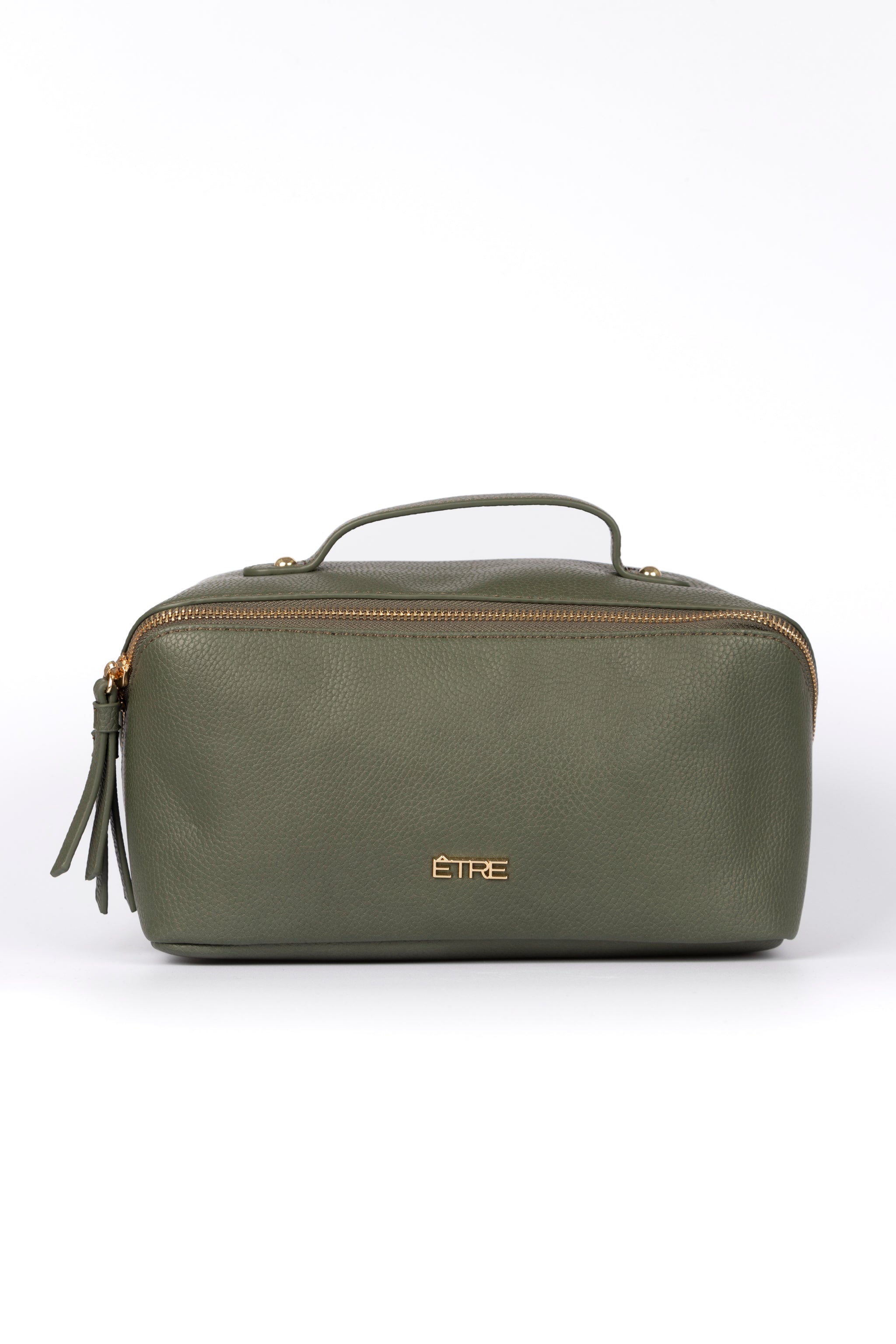 Khaki Faux Leather Vanity Case Makeup Bag, Image 1 of 2
