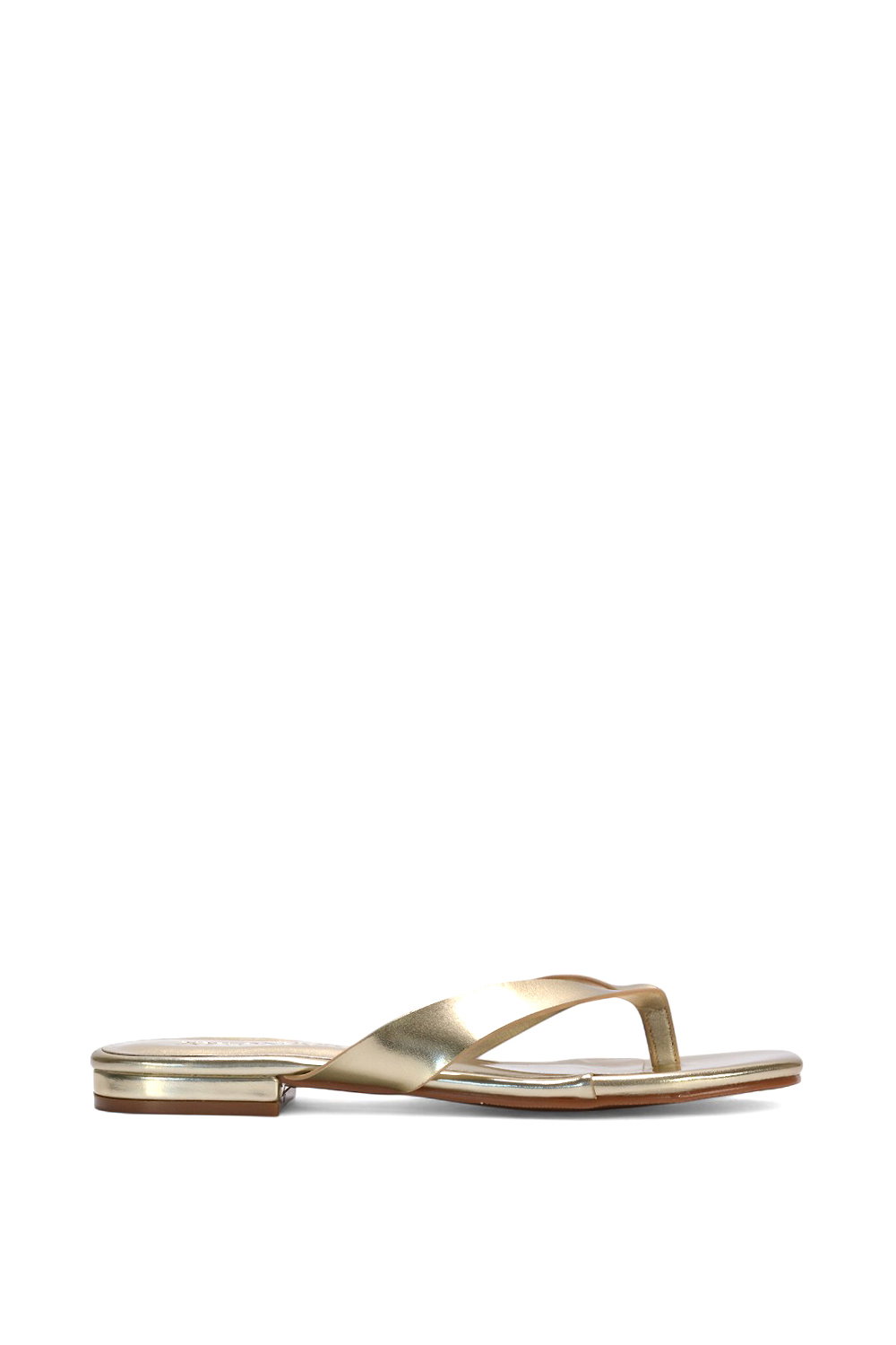 Gold XY LONDON Gold 'Rio' Thong Strap Slip On Flip Flop Square Toe Slide, Image 1 of 5