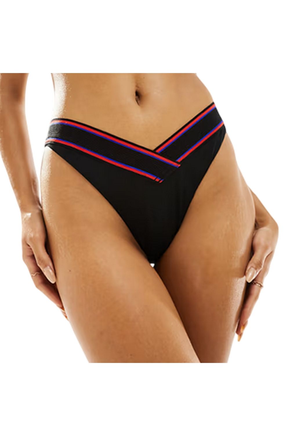 Grey Striped VCut Bikini Bottoms, Image 3 of 4