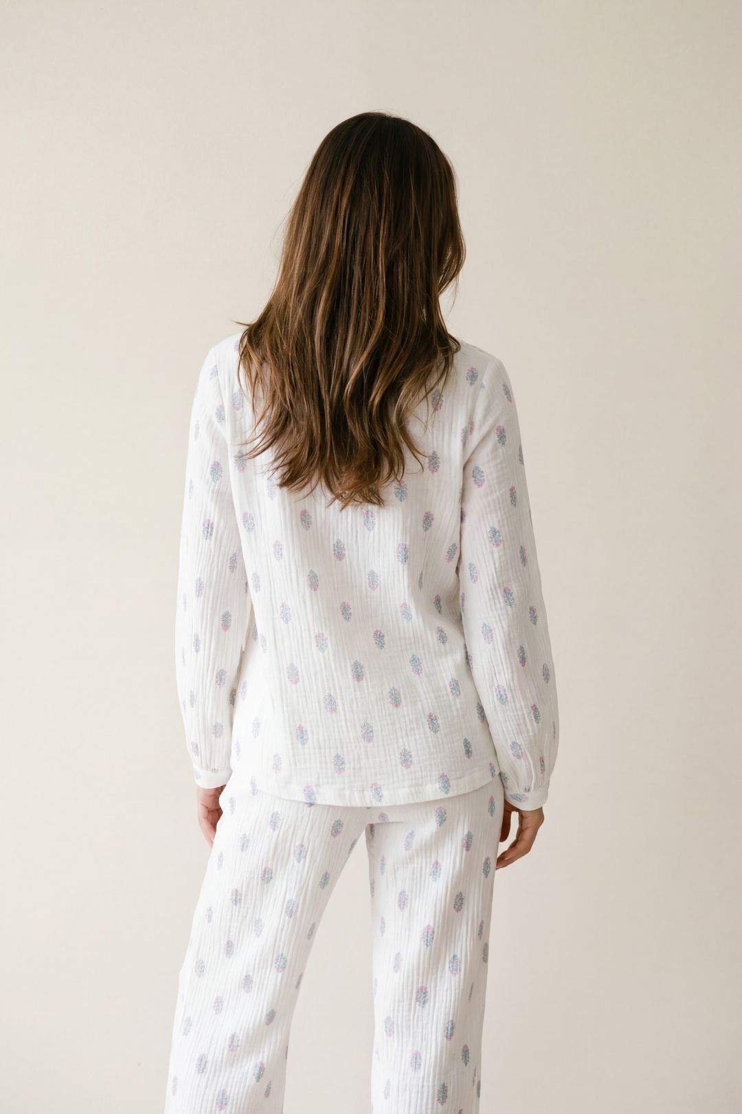 Purple Floral Muslin Pyjama Trouser Set, Image 3 of 4