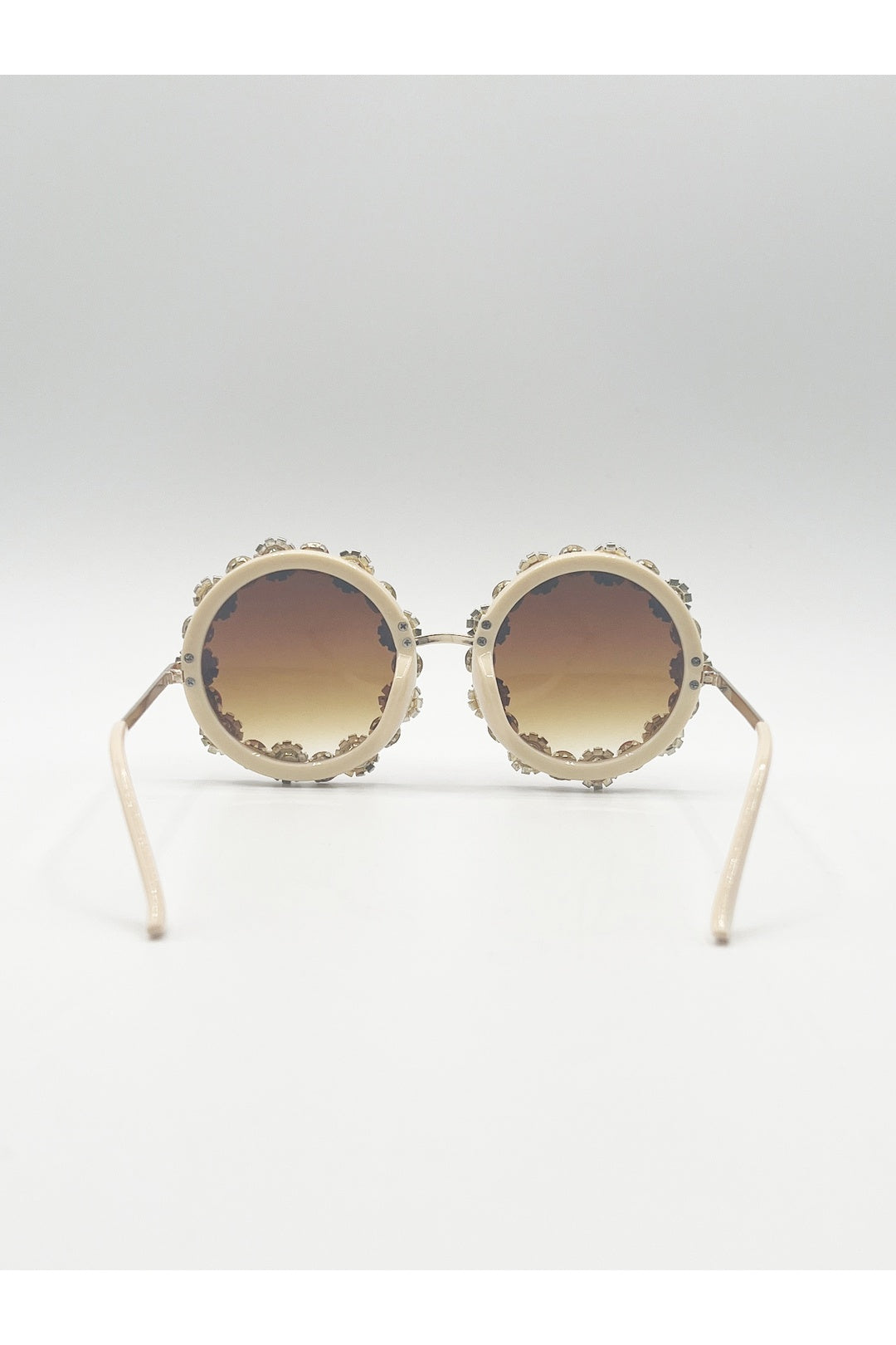 Pink Round Floral Crystal Gem Sunglasses in Pink, Image 5 of 6