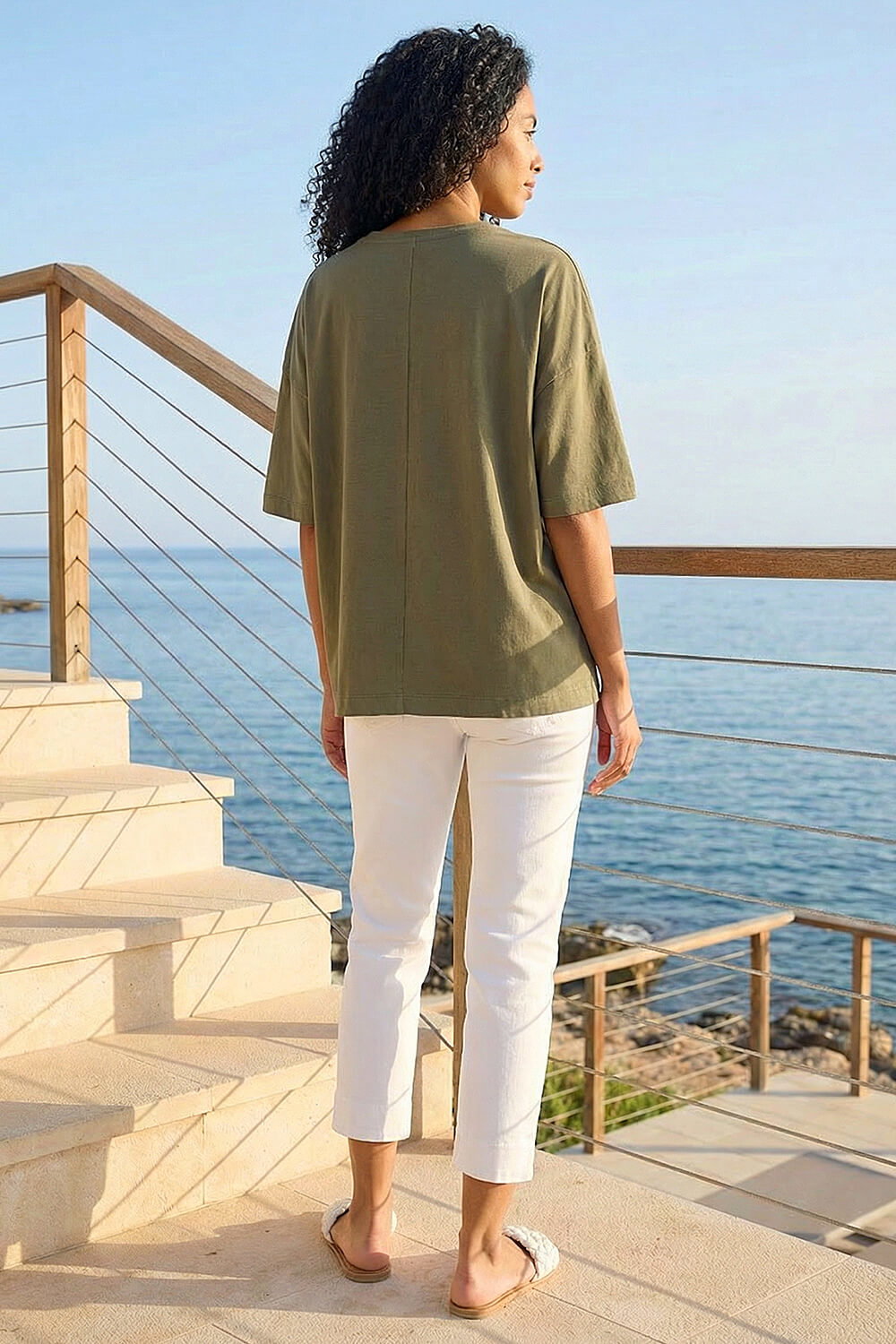 Khaki Oversized Embroidered T-Shirt, Image 4 of 4