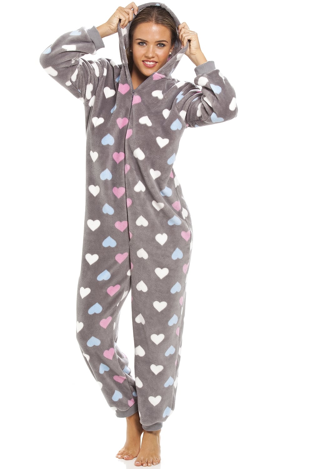 Grey Multicoloured Heart Print Supersoft Grey Onesie, Image 1 of 5
