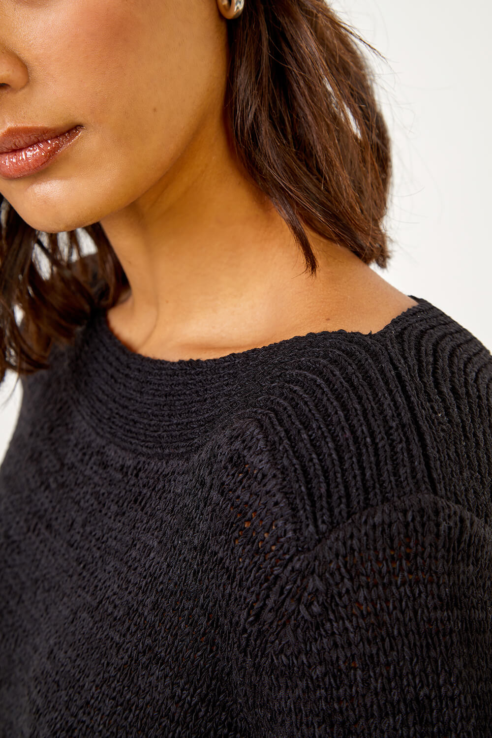 Black Textured Slash Neck Jumper, Image 6 of 5