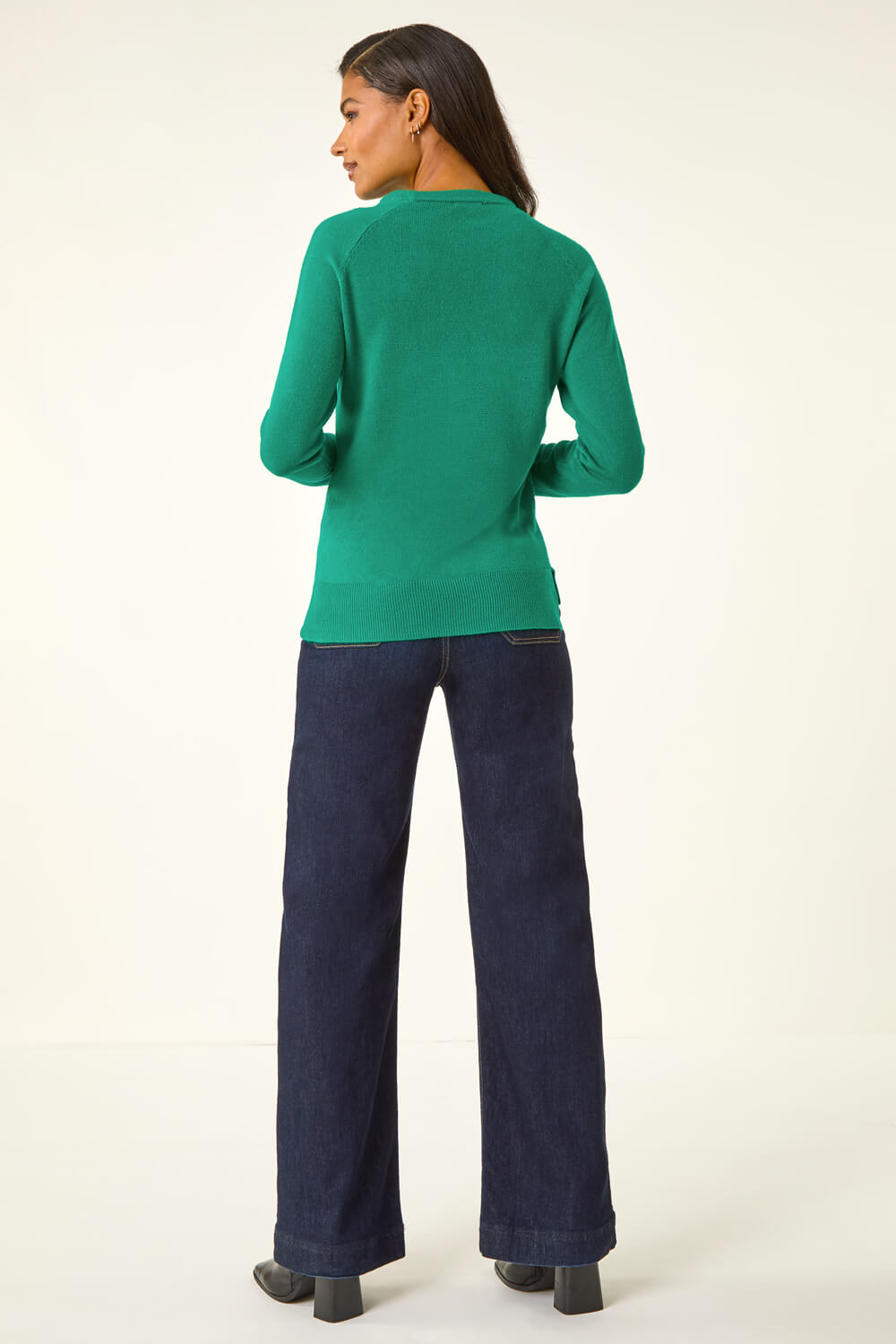 Green Plain Soft Crew Neck Jumper, Image 4 of 5