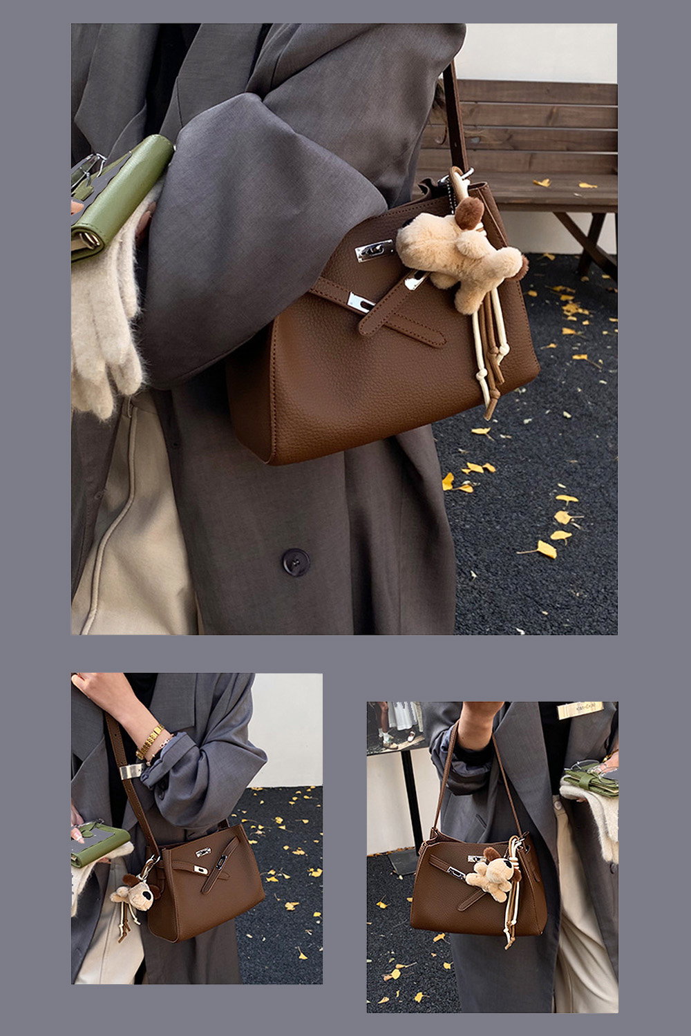 Black 'Lux' Women's Belted Shoulder Tote Bag With Charm