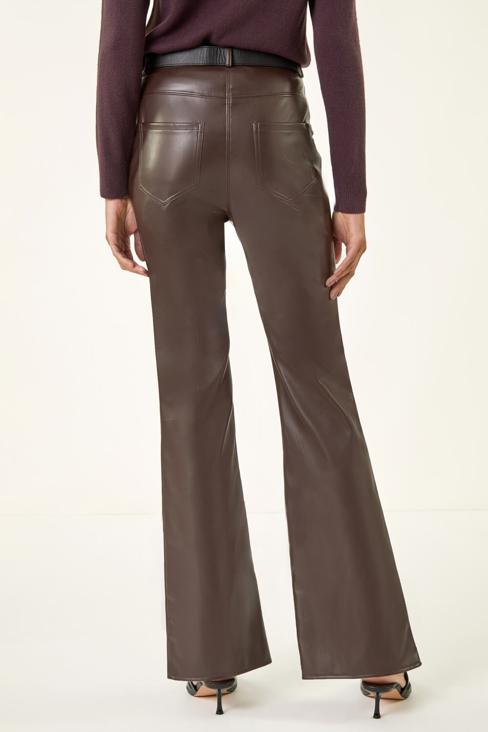 Chocolate Faux Leather Bootcut Full Length Trouser, Image 5 of 5
