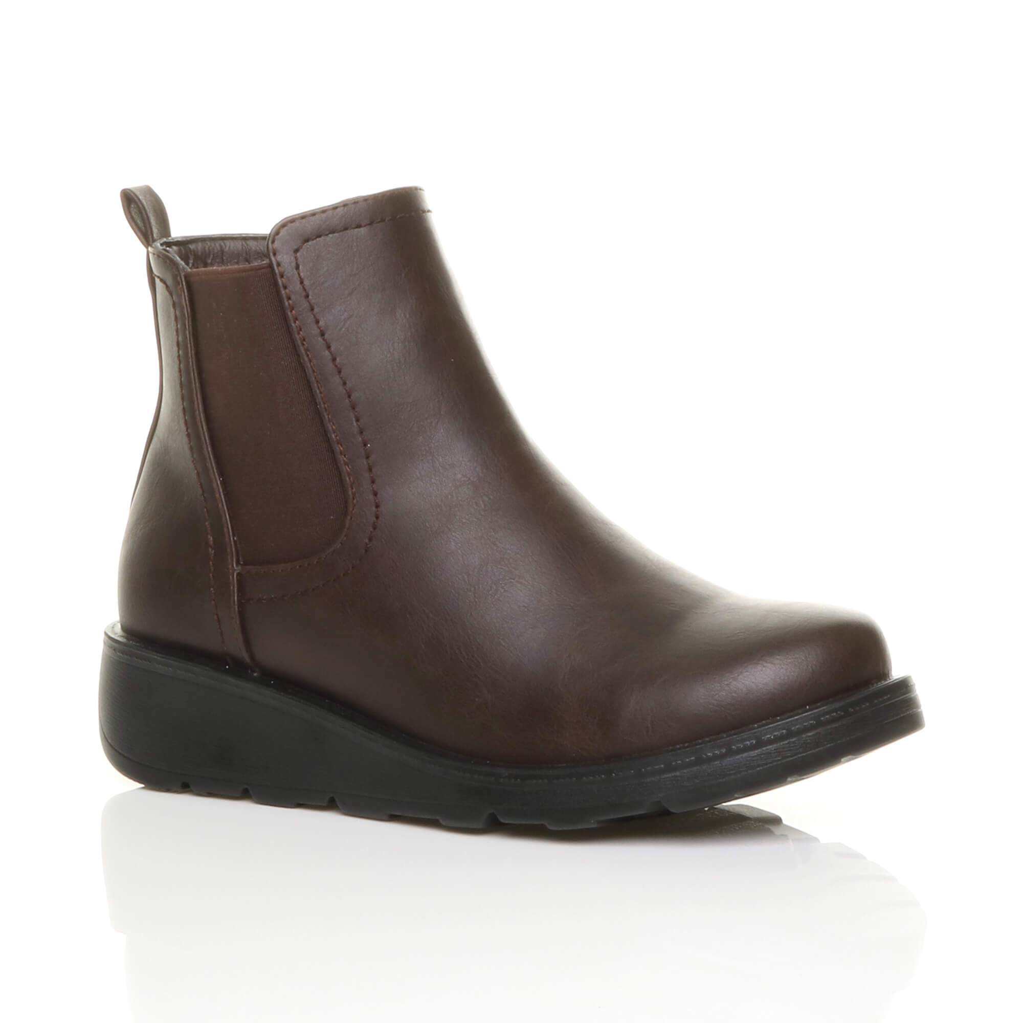 Brown AJVANI Brown Low Wedge Comfort Ankle Chelsea Boots, Image 1 of 6