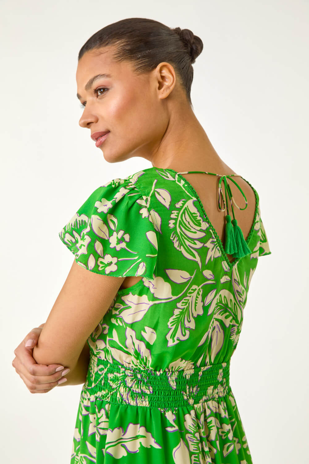 Green Floral Frill Maxi Dress, Image 5 of 5