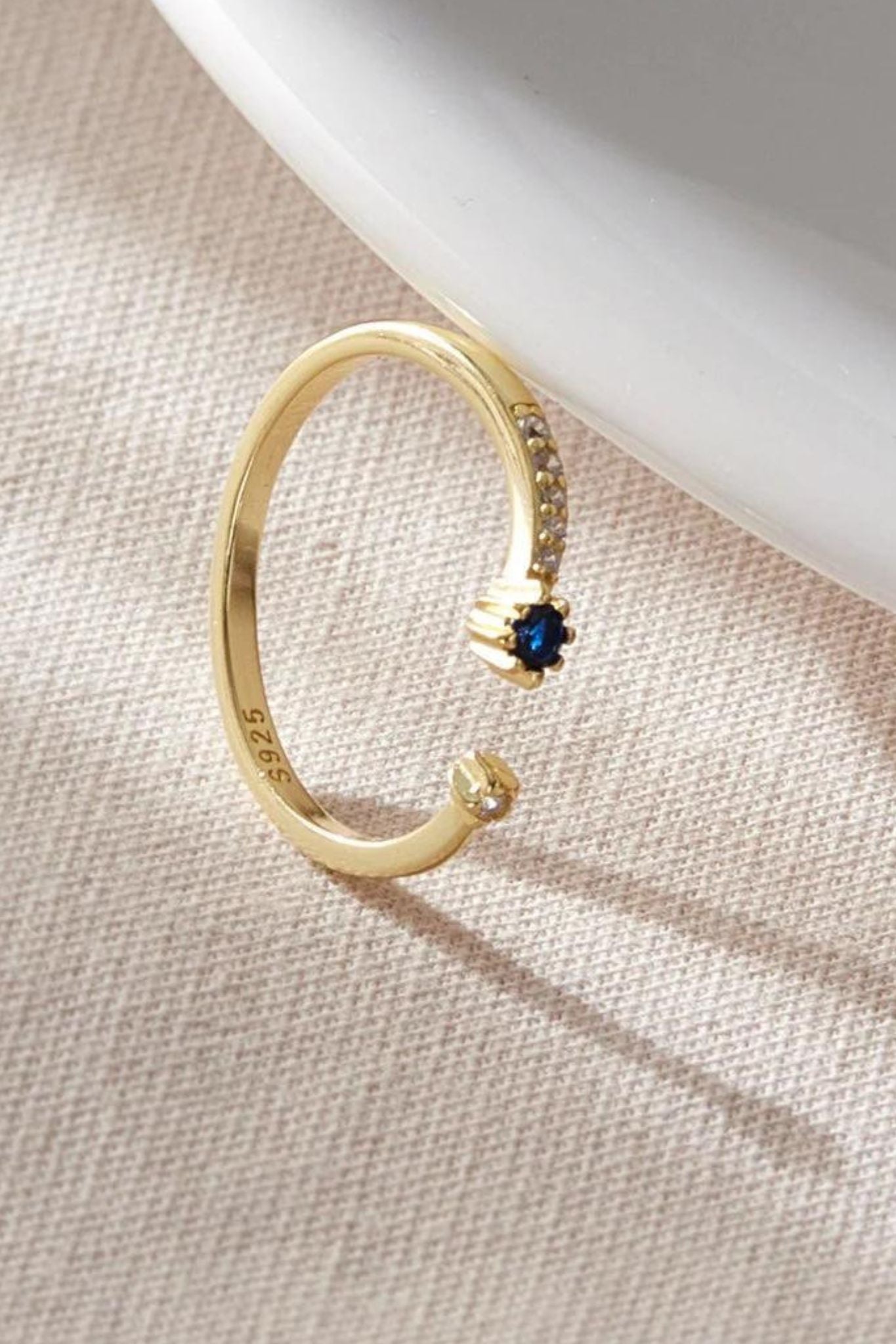 Gold Sterling Silver Blue Zircon Adjustable Ring, Image 3 of 4