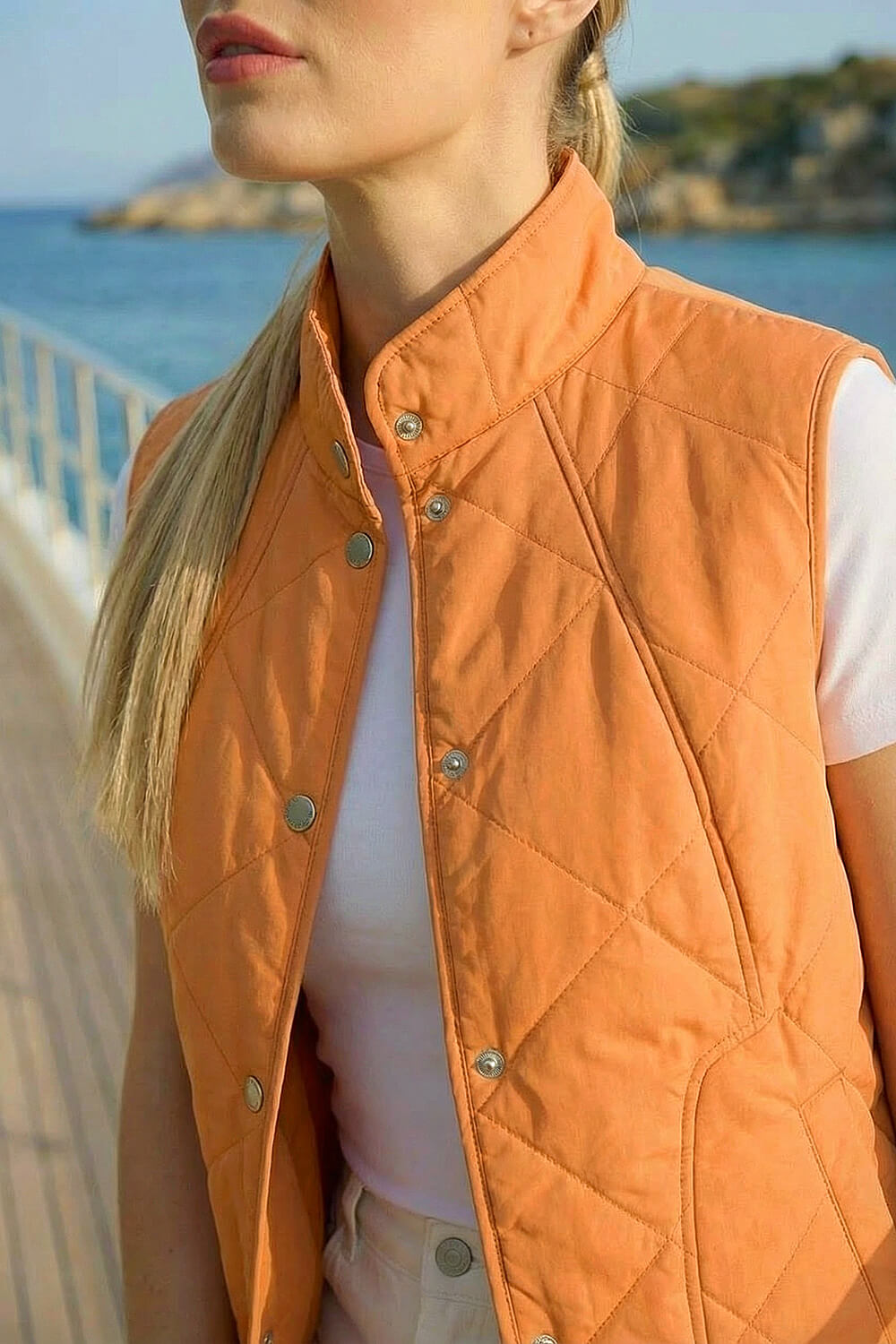 Orange Diamond Quilted Funnel Neck Gilet, Image 5 of 4