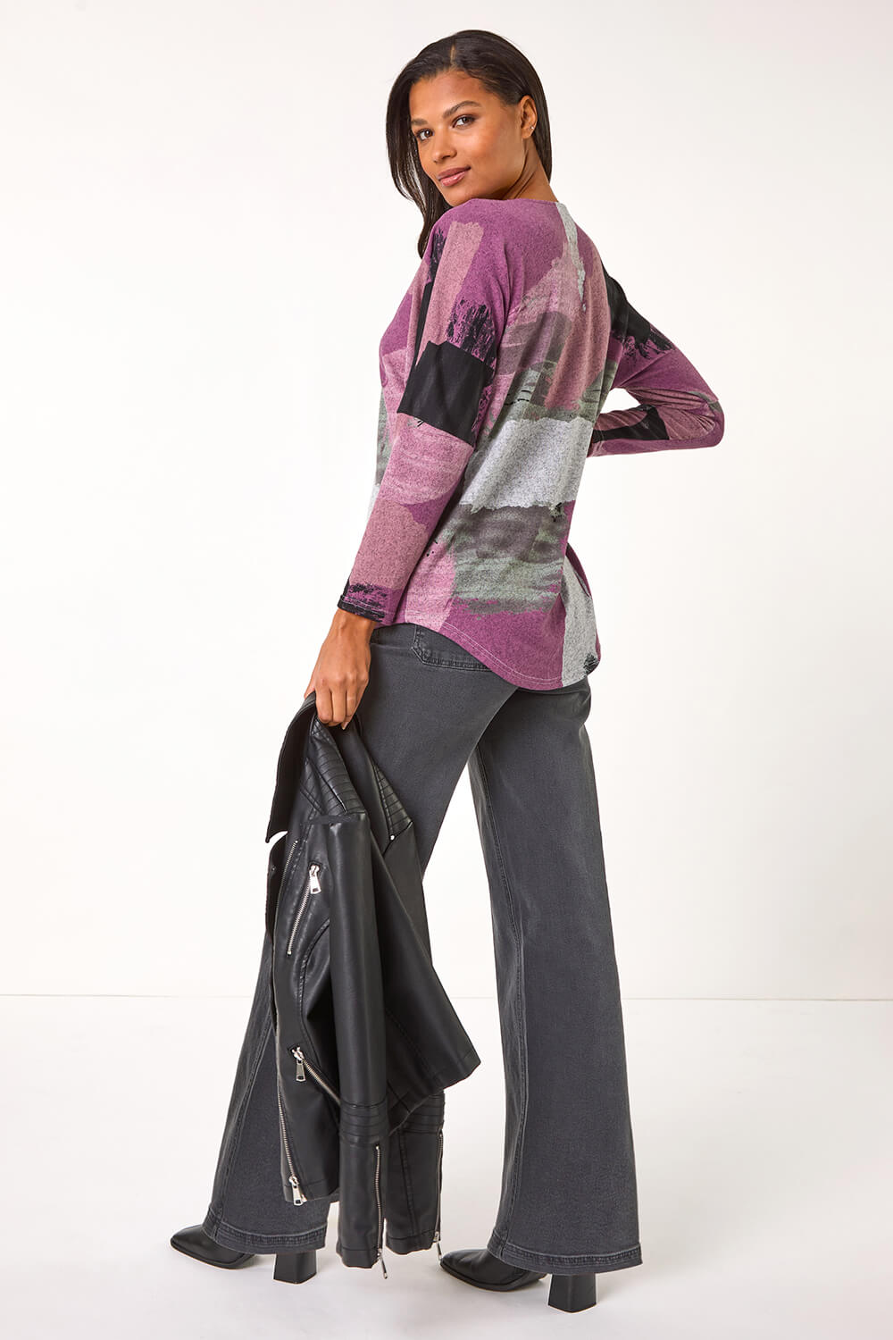 Mauve Brushed Print Zip Detail Top, Image 4 of 5