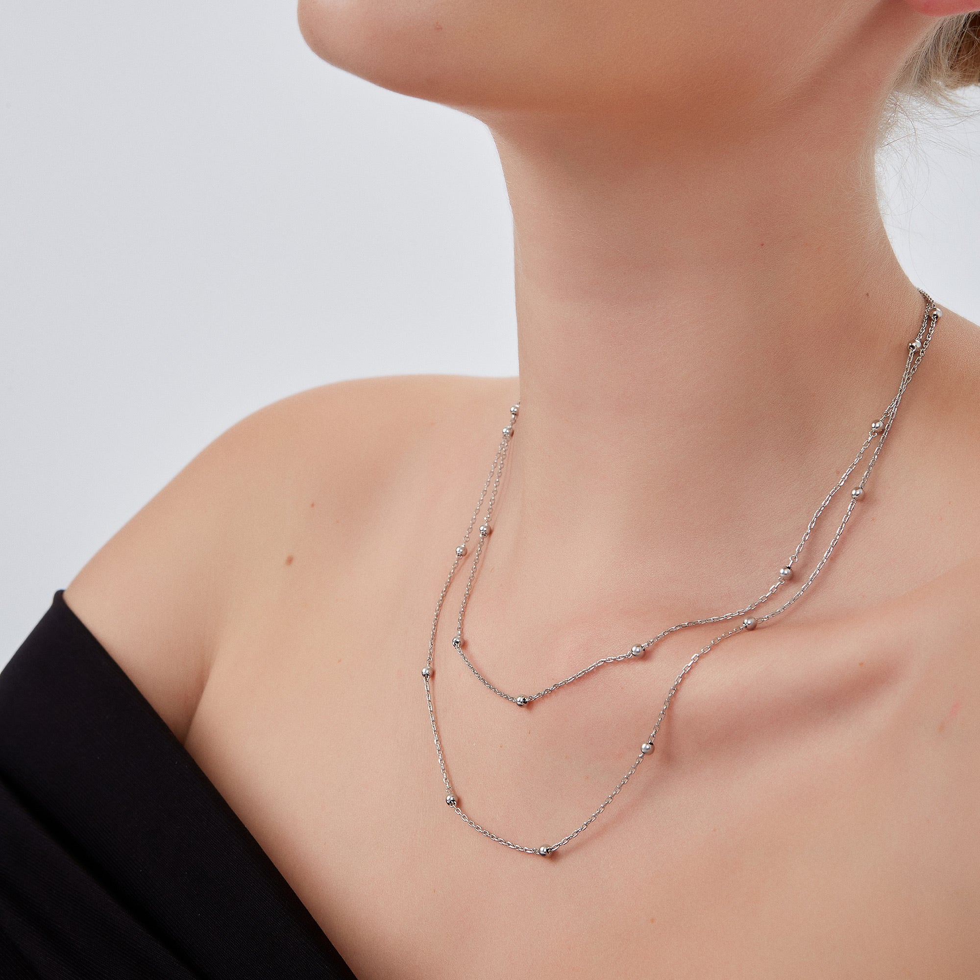Silver Dorissa Multicolour Sterling Silver Beaded Double Necklace, Image 3 of 4
