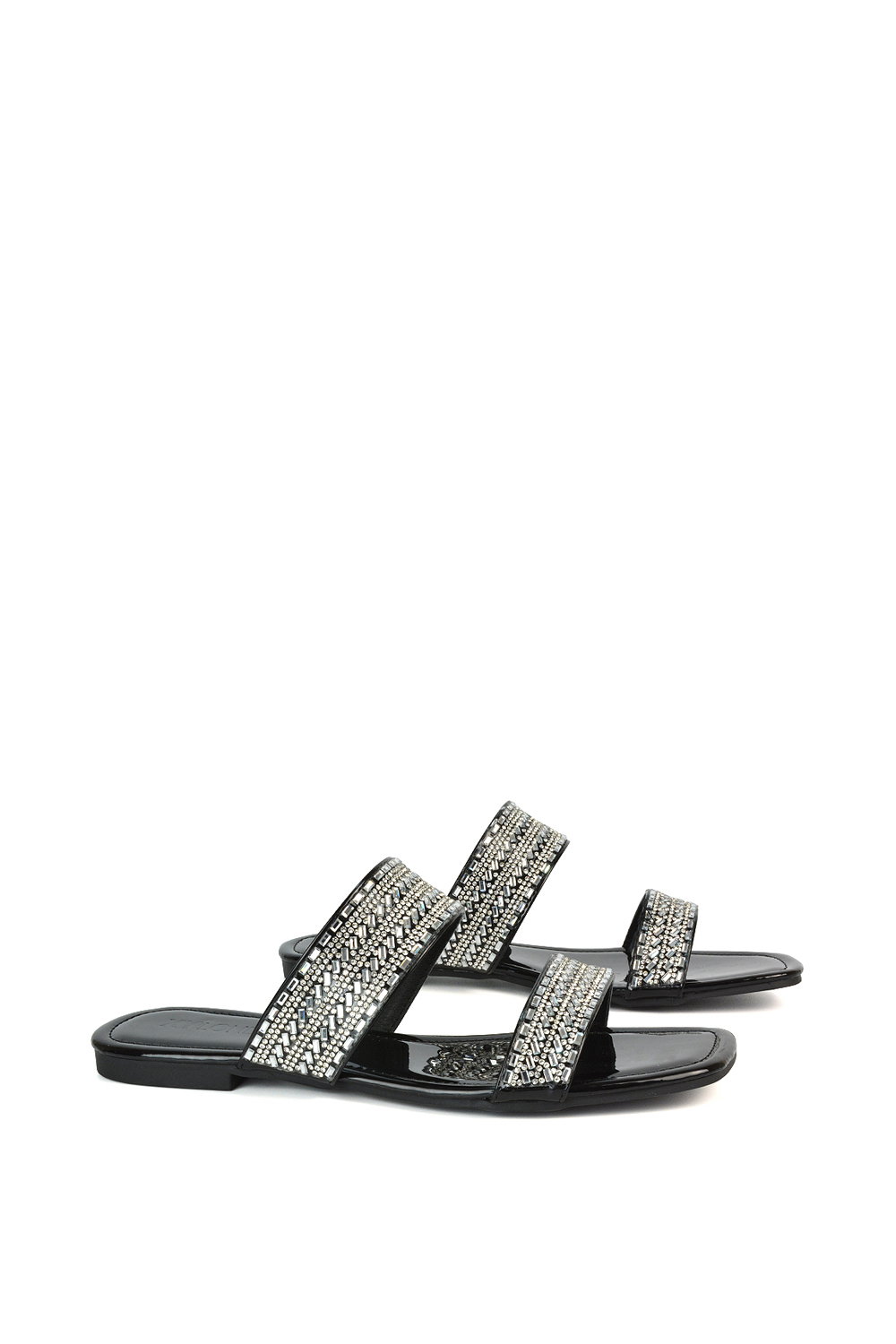 Black 'Lucy' Slip On Flat Cork Slider Mules, Image 3 of 5