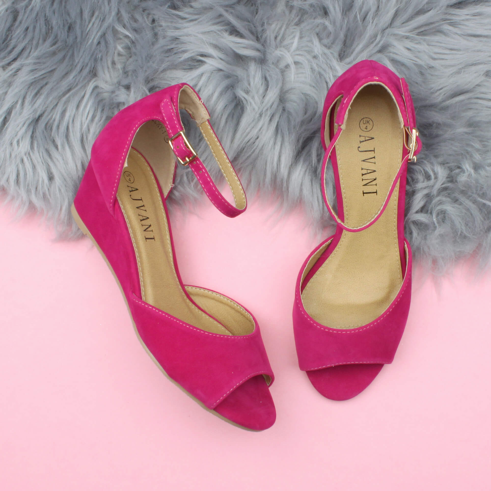 Fuchsia AJVANI Fuchsia Mid Wedge Heel Ankle Strap Sandals, Image 4 of 6