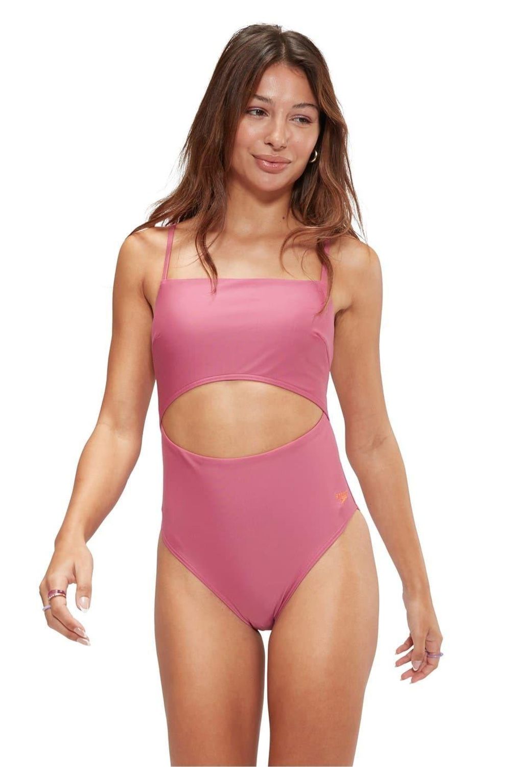 Pink Cut Out Tie Back One Piece Swimsuit, Image 3 of 4