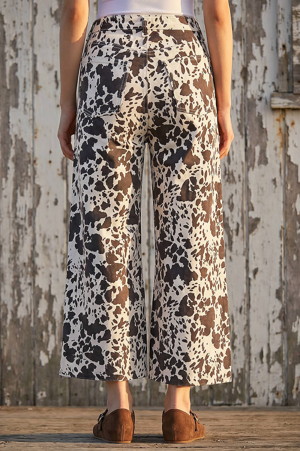 Dark Brown Dusk Cow Print Wide Leg Jean, Image 4 of 4