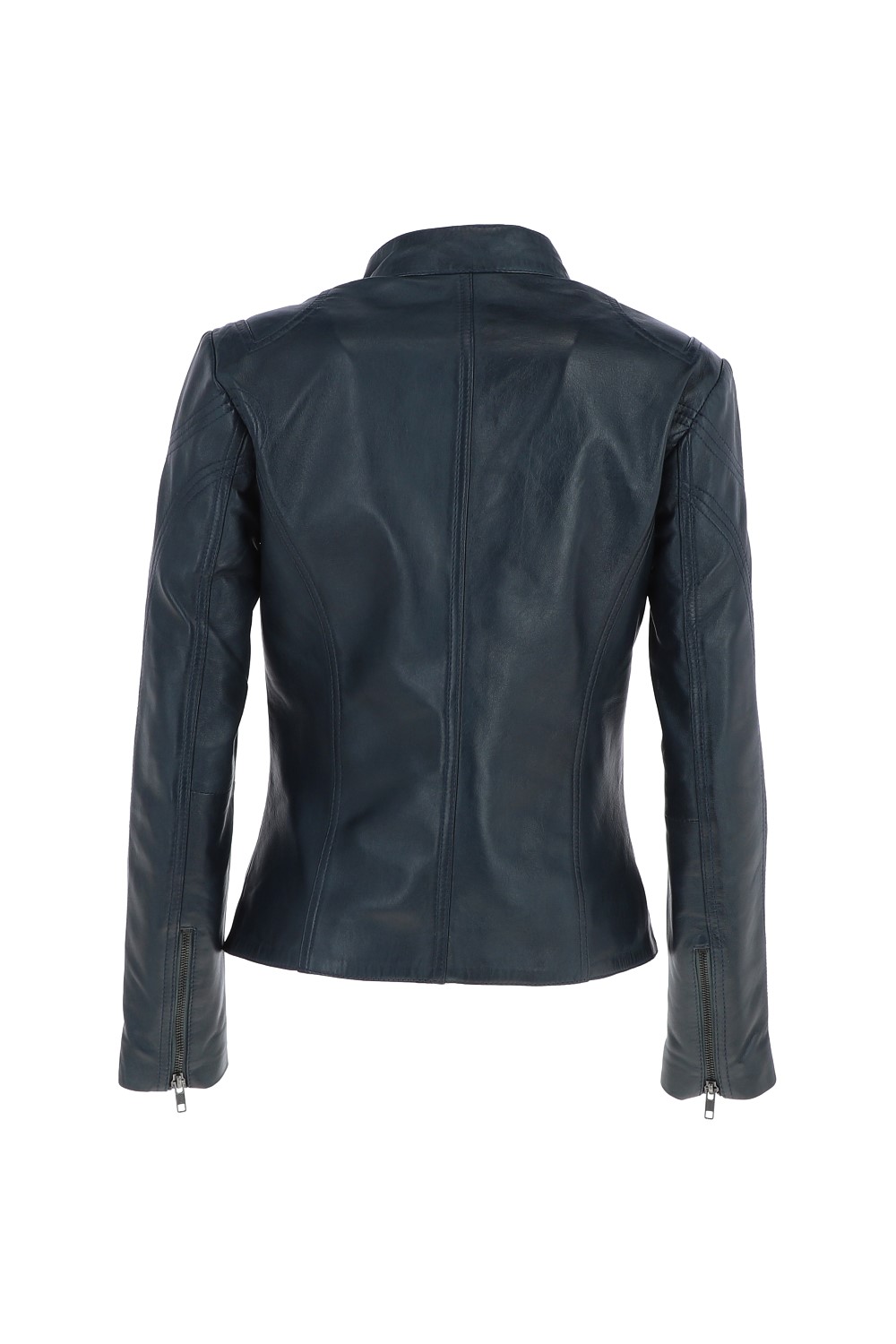 Navy 'lolita' Real Leather Mandarin Collar Biker Jacket, Image 4 of 5