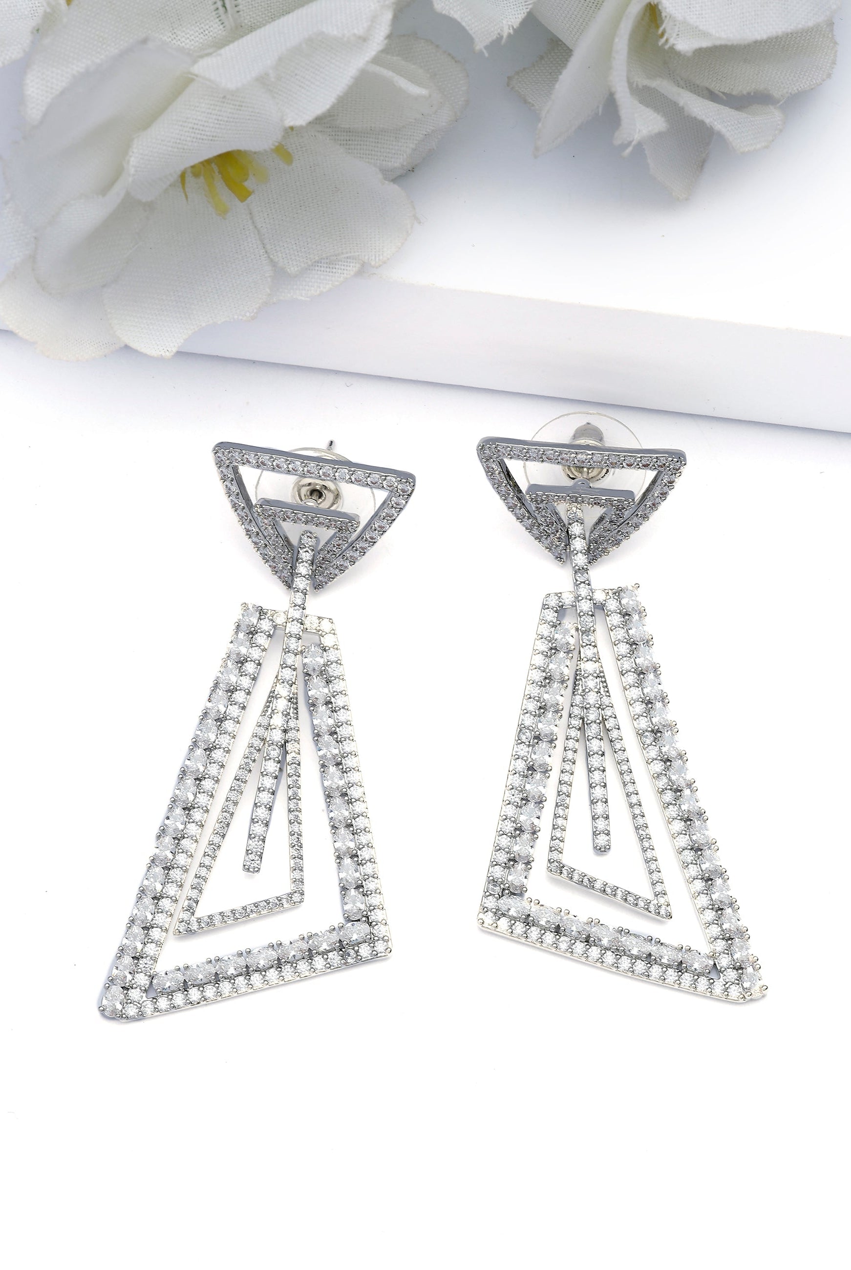 Silver Shimmering Geometric Dangle Earrings, Image 2 of 4