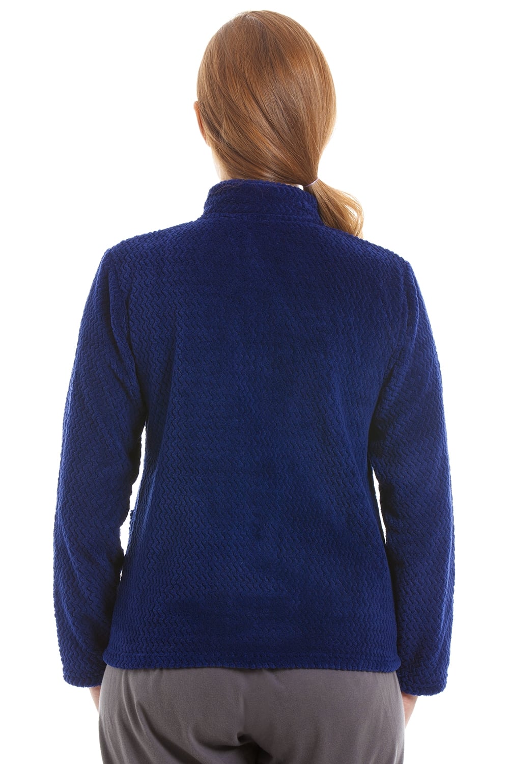 Navy Camille Lingerie Navy Zip Front Soft Textured Fleece Bed Jacket, Image 2 of 5