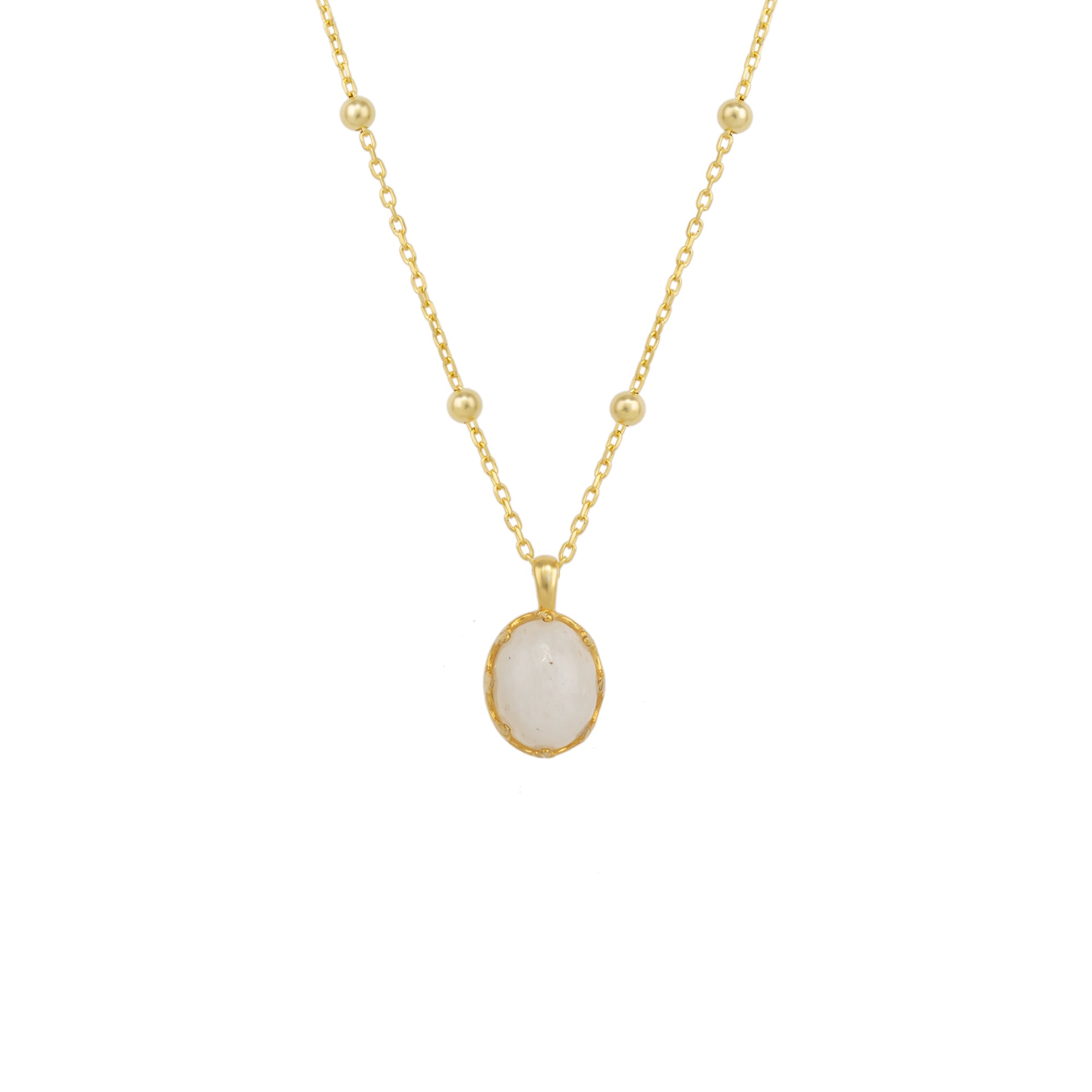 Gold Moonstone Sterling Silver Pendant Necklace With Beaded Chain, Image 1 of 4