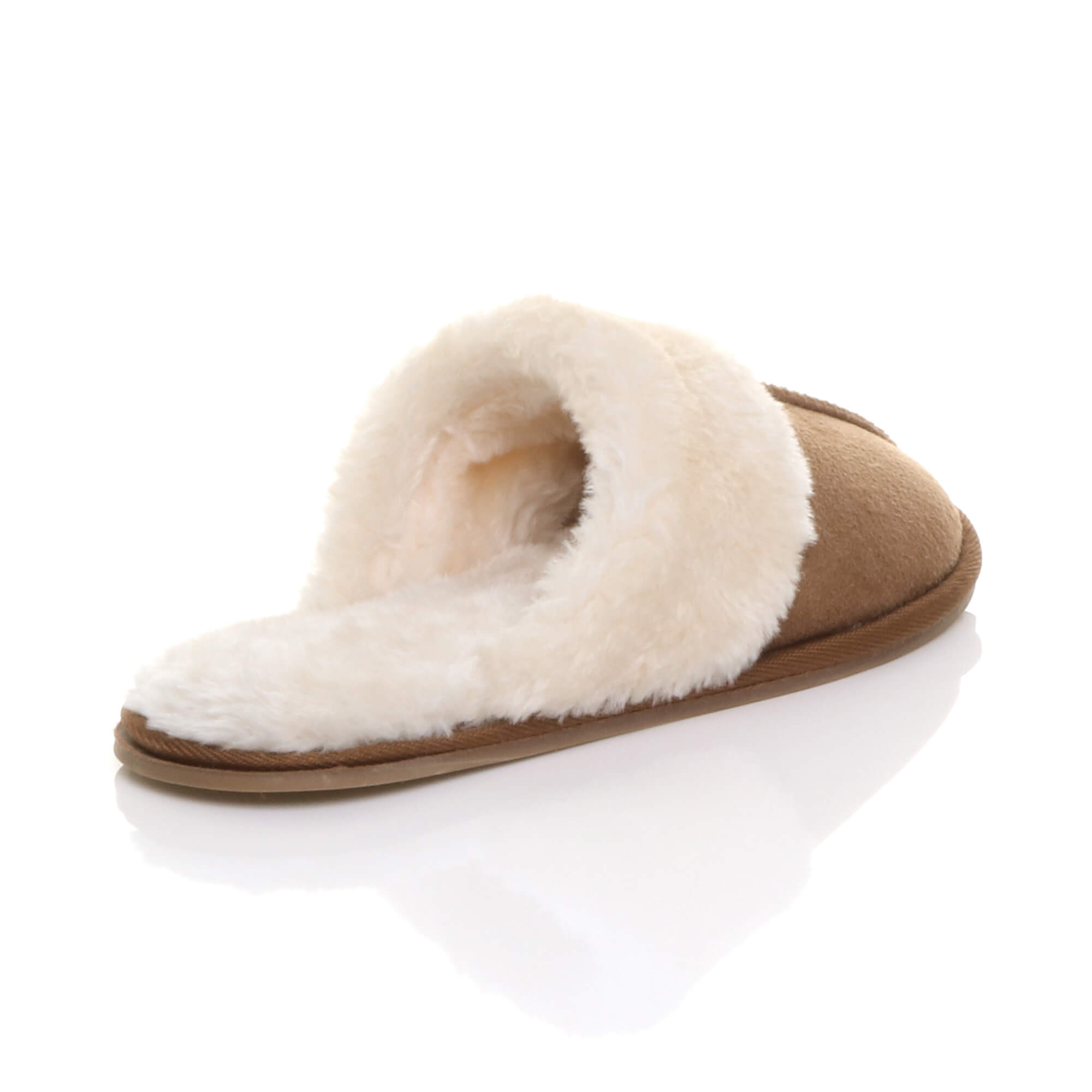Tan Faux Fur Lined Mules Slippers, Image 4 of 5