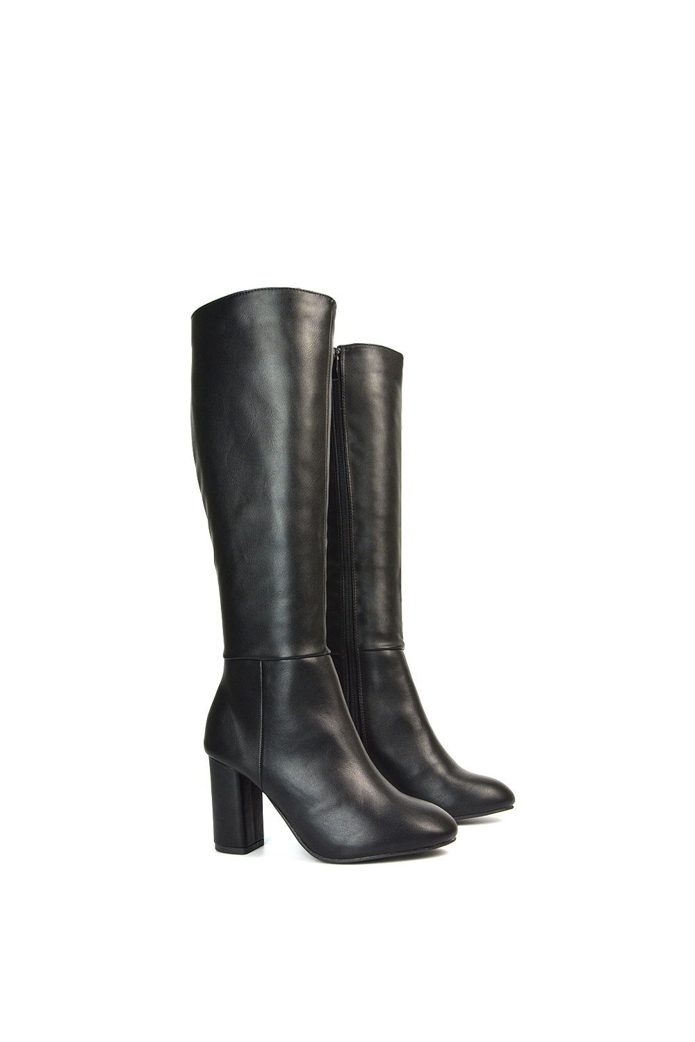 Black XY LONDON Black 'Jen' Knee High Block Heeled Boots With Zip Fastening, Image 5 of 6