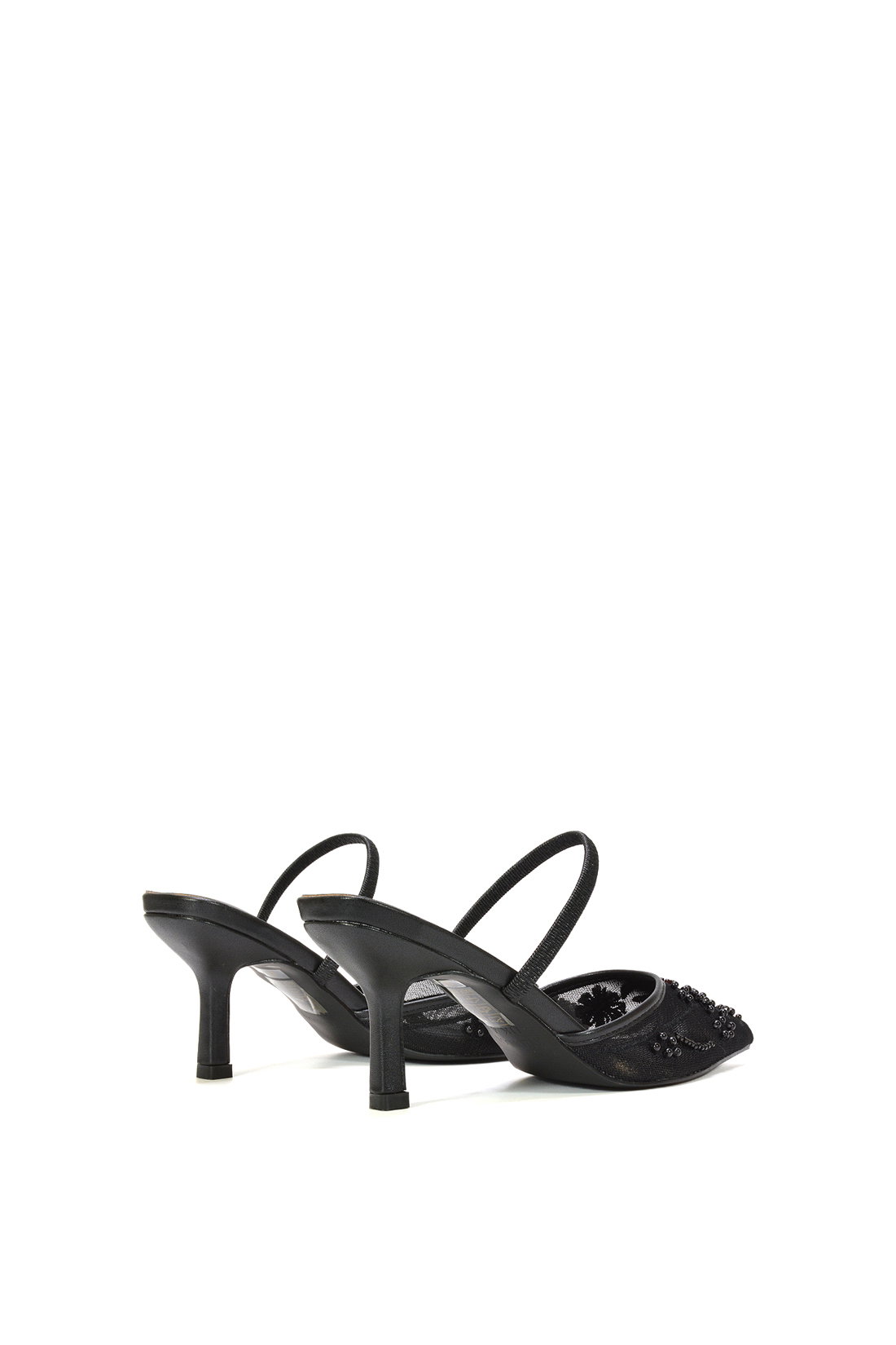 Black Embroidered Slingback Mesh Court Shoes, Image 4 of 6