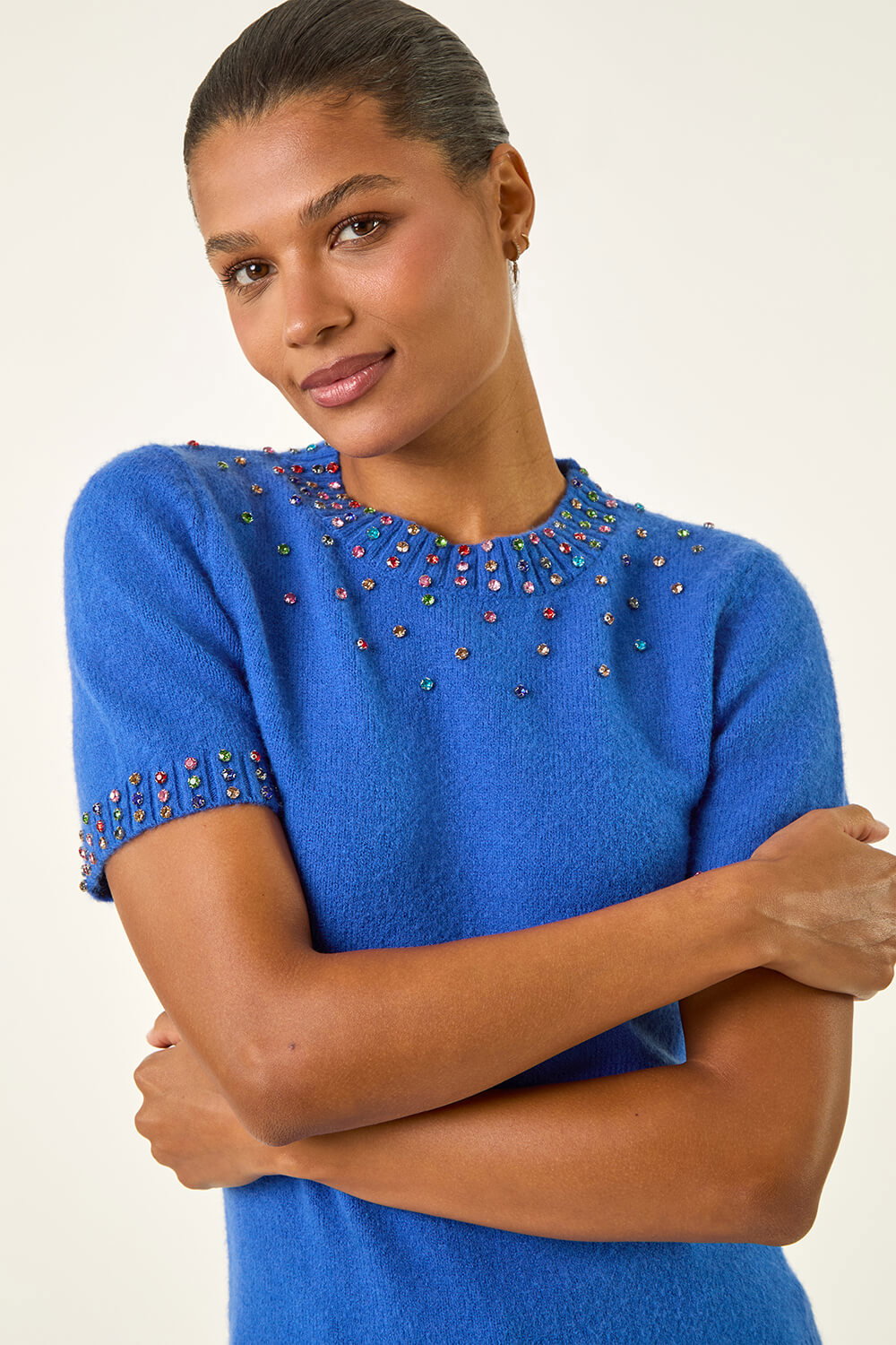 Royal Blue Embellished Knitted Top, Image 5 of 5