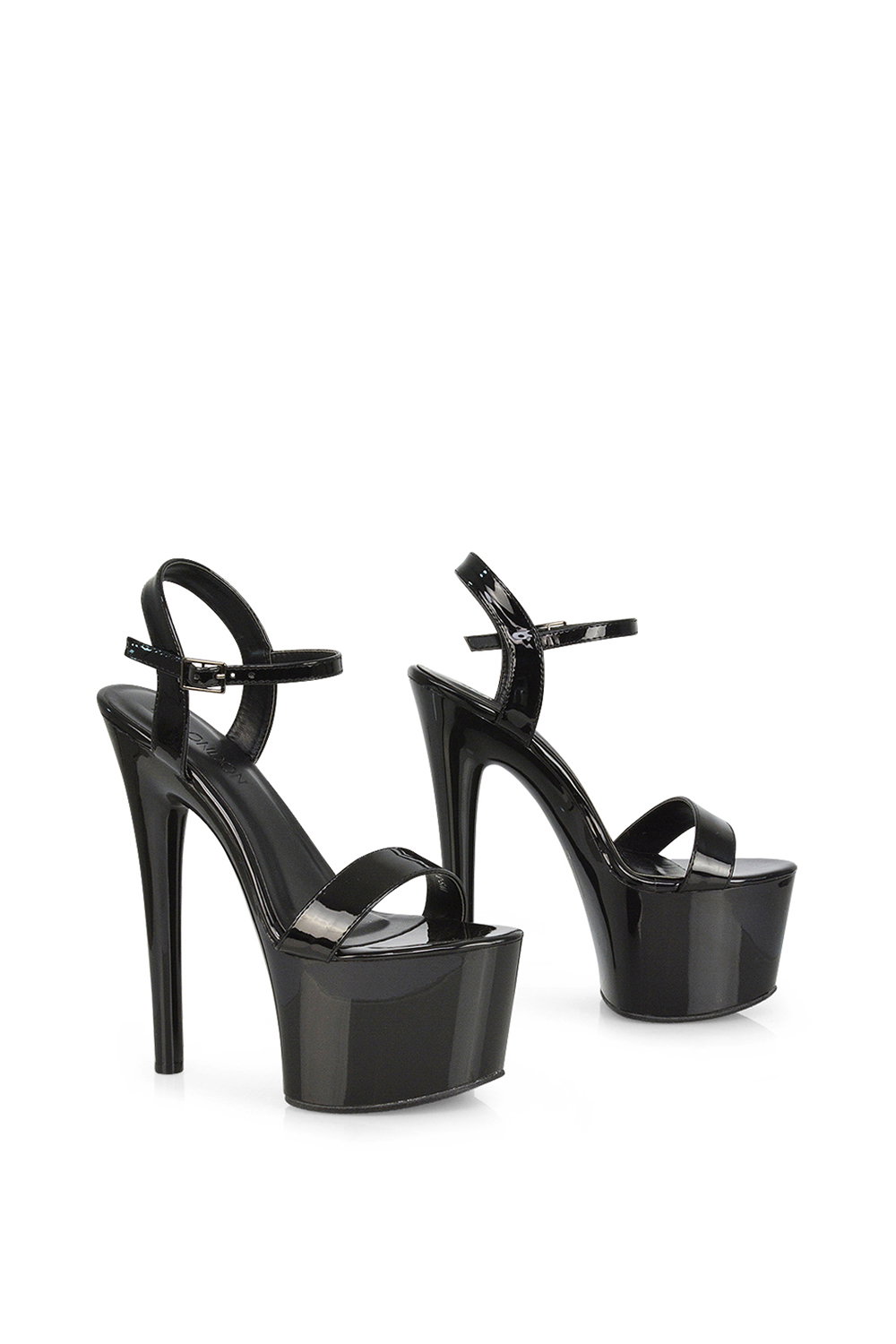 Black XY LONDON Black 'Matilda' Statement Strappy Sky High Stiletto Platform Heels, Image 4 of 4