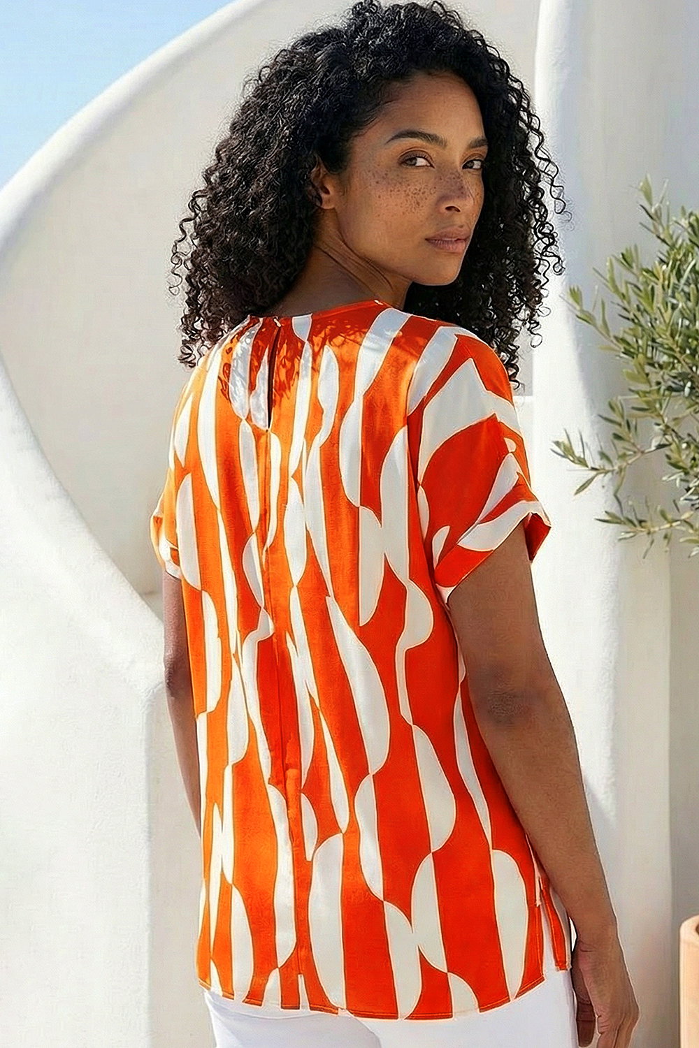 Orange Geometric Print Woven Top, Image 4 of 4