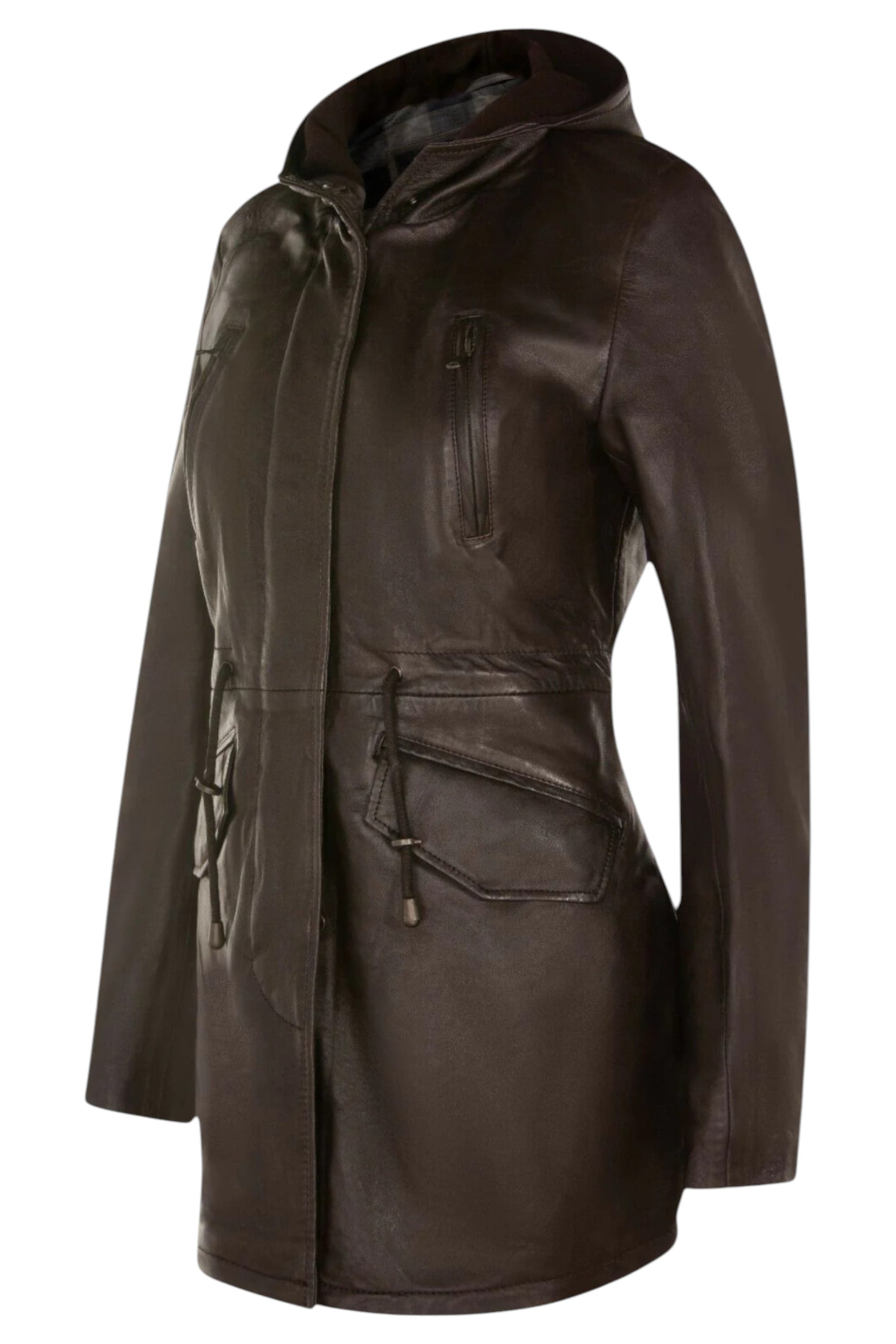 Brown Infinity Leather Brown Hooded Parka Jacket-Oakengates, Image 2 of 5