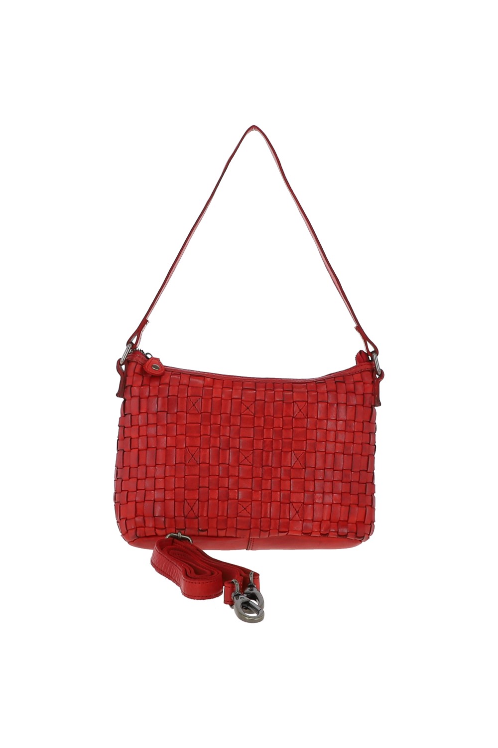 Red Ashwood Leather Red 'Incanto Infinito' Vintage Woven Leather Shoulder Bag, Image 1 of 3