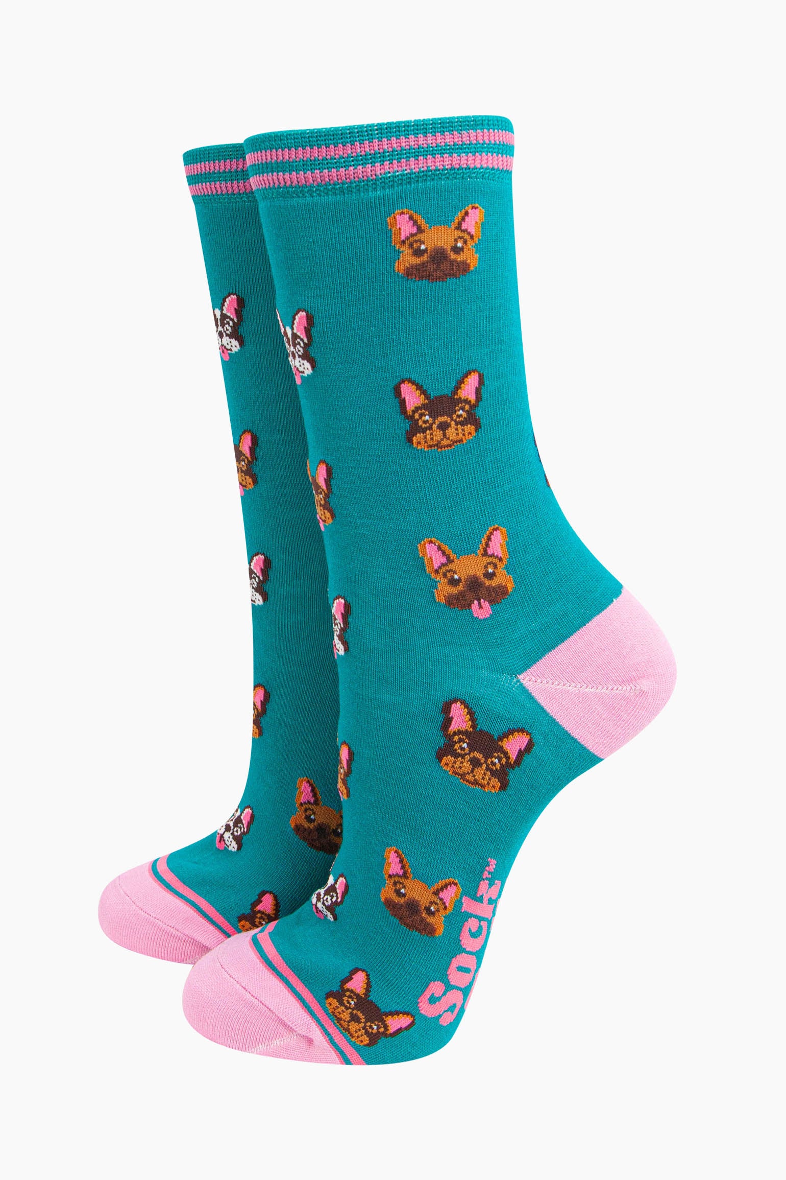 Blue French Bulldogs Bamboo Socks - Teal