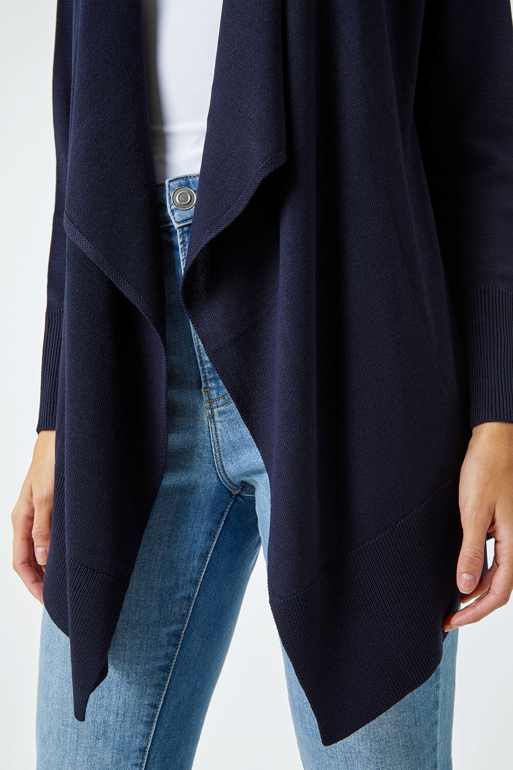 Navy Waterfall Front Knitted Cardigan, Image 6 of 5