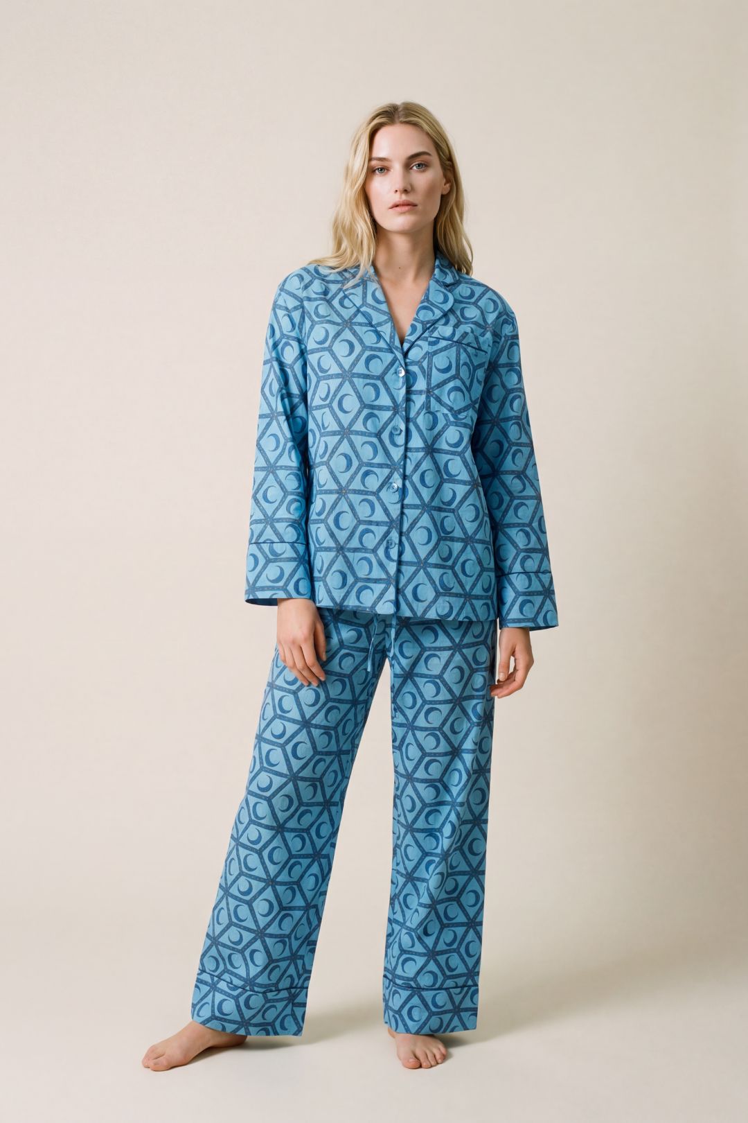 Sky Blue The Night Store Sky Blue Celestial Cotton Pyjama Trouser Set, Image 1 of 4