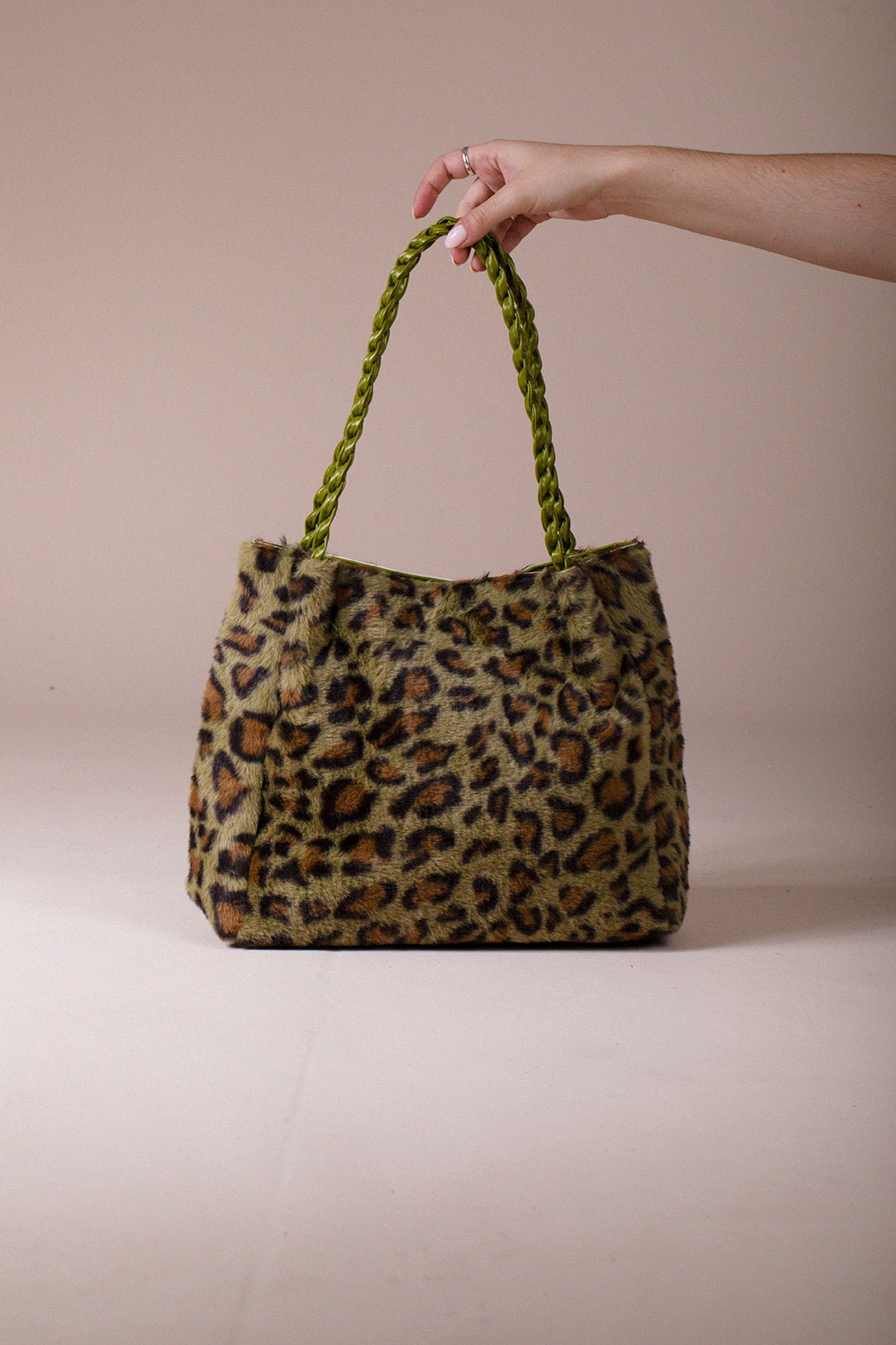 Green Leopard Faux Fur Tote, Image 2 of 4
