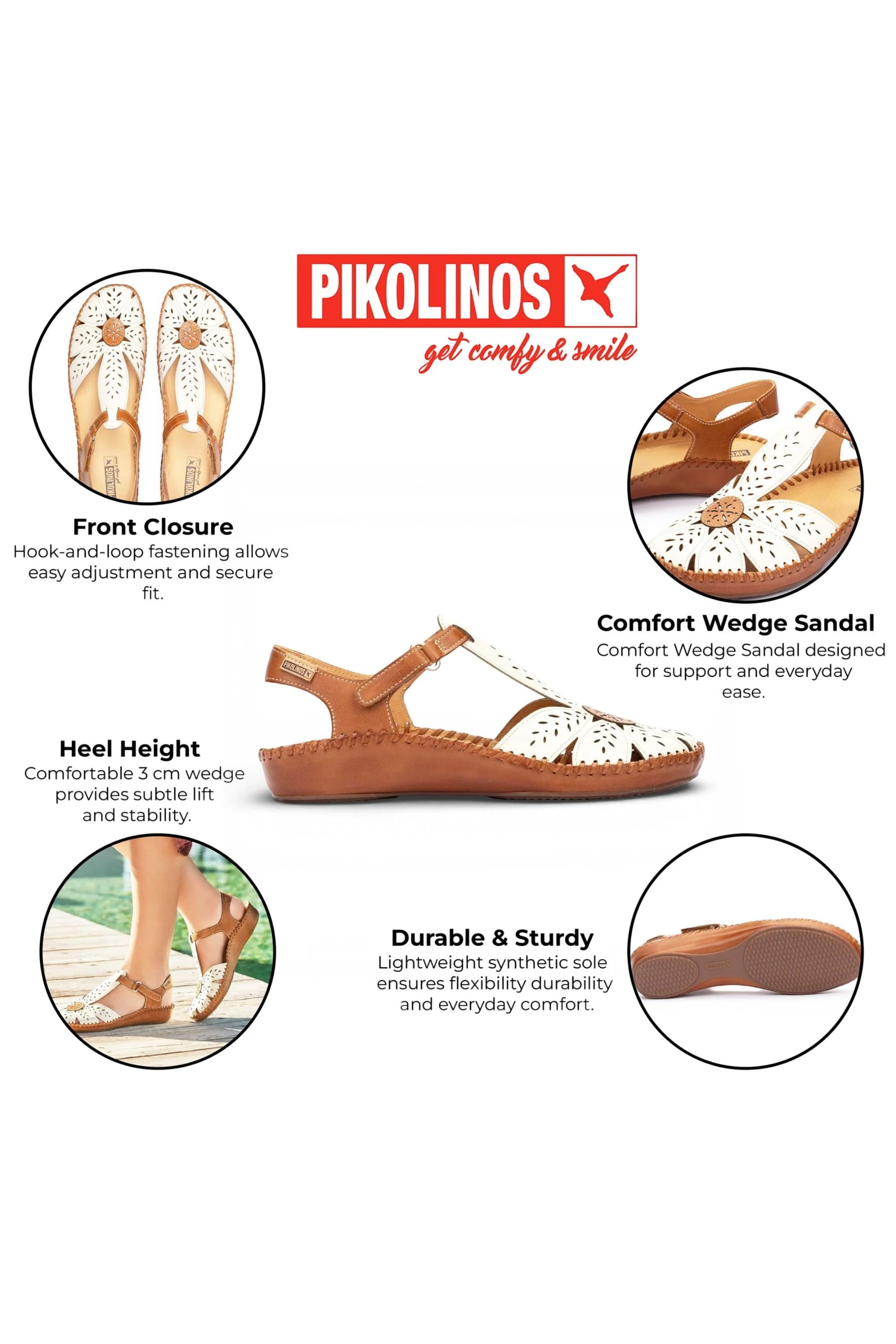 White Womens Comfort Wedge Sandals P-Vallarta, Image 3 of 8