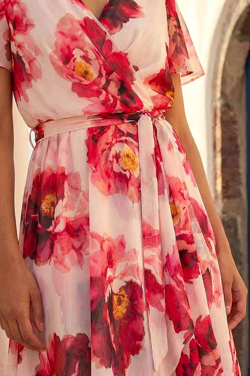 PINK Floral Print Midi Wrap Dress, Image 5 of 4