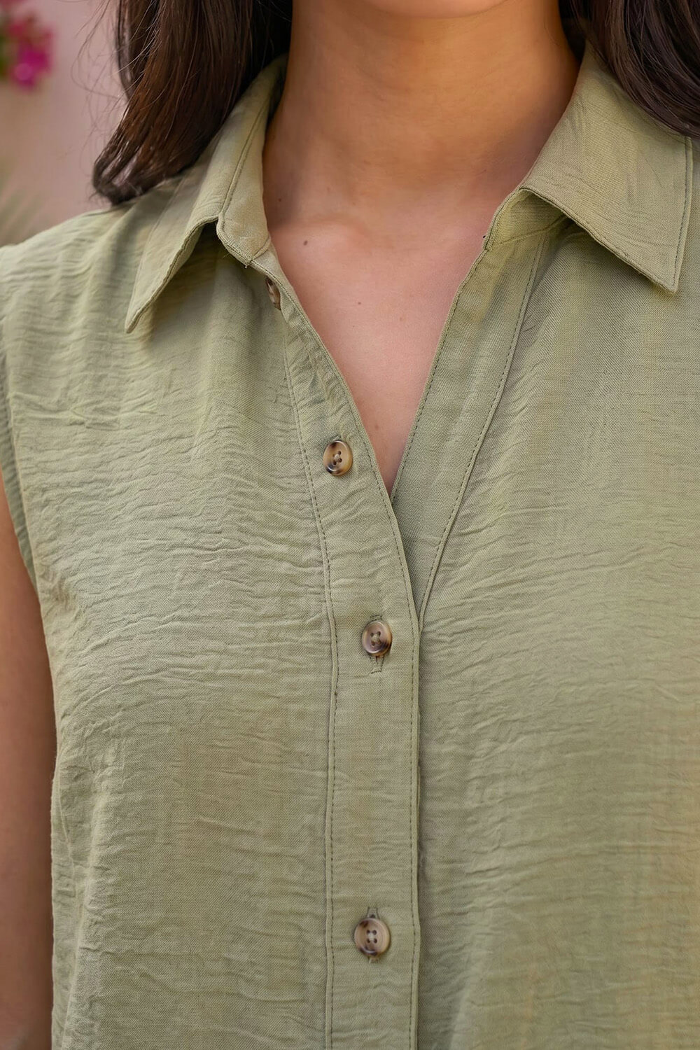 KHAKI Petite Button Up Front Blouse , Image 5 of 4