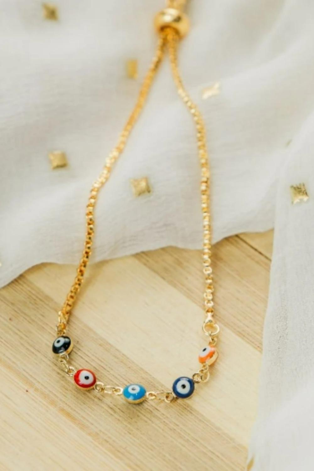 Gold Tiny Turkish Evil Eye Adjustable Bracelet, Image 2 of 2