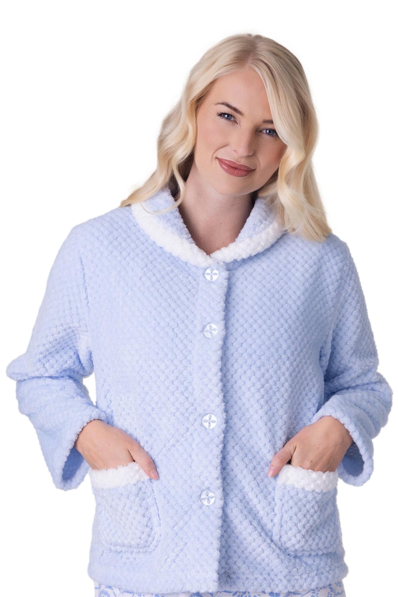 Blue Supersoft Button Front Bed Jacket, Image 1 of 5