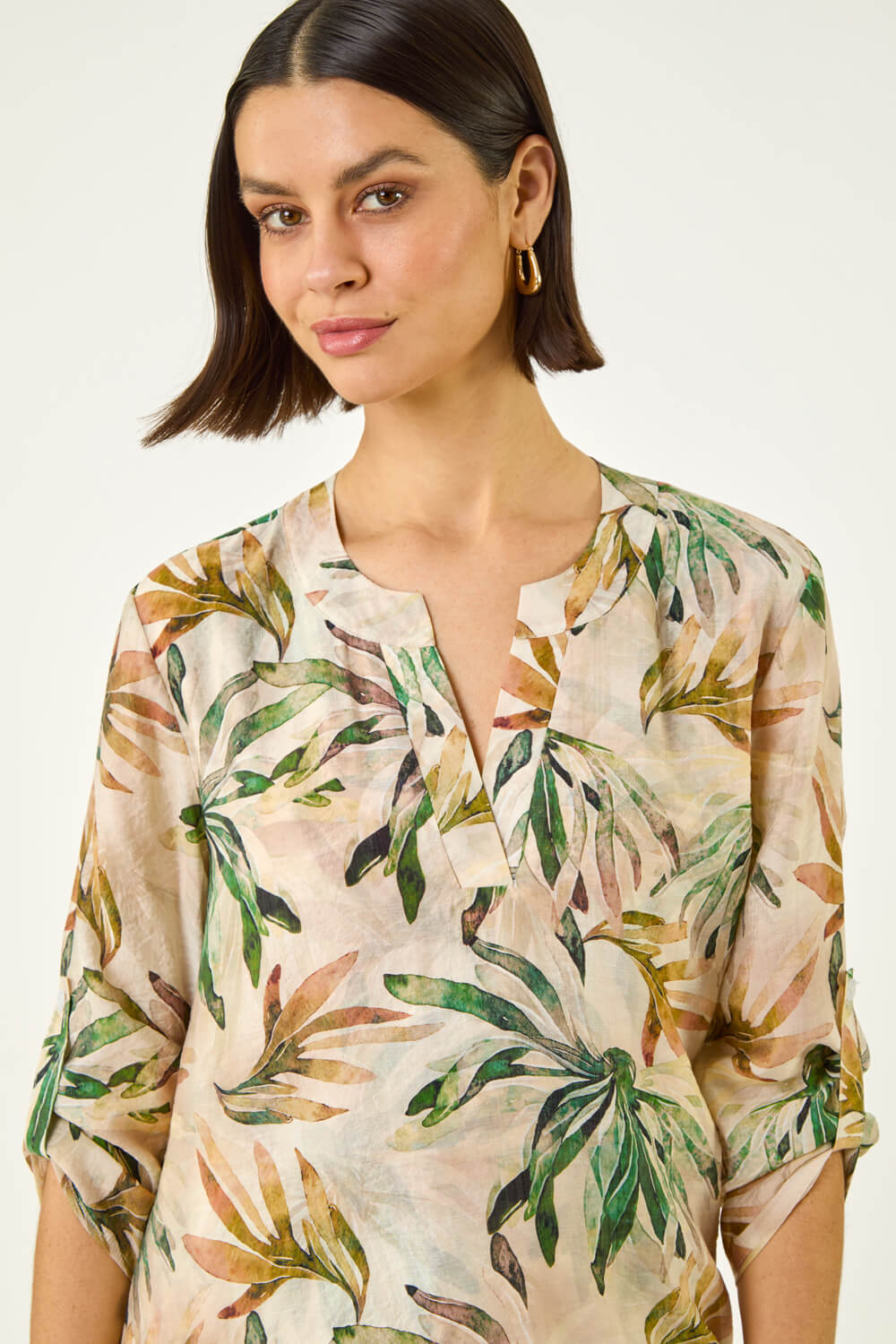 Green Leaf Wrap Hem Tunic Top, Image 3 of 5