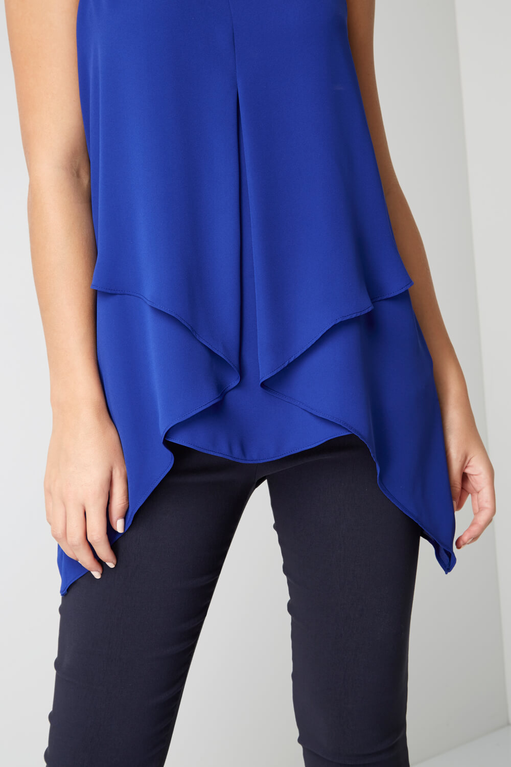 Royal Blue Sleeveless Asymmetric Hem Top, Image 4 of 4