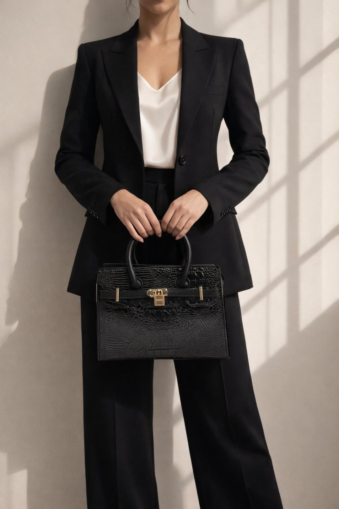 Black Crocodile-Print Handbag, Image 1 of 5
